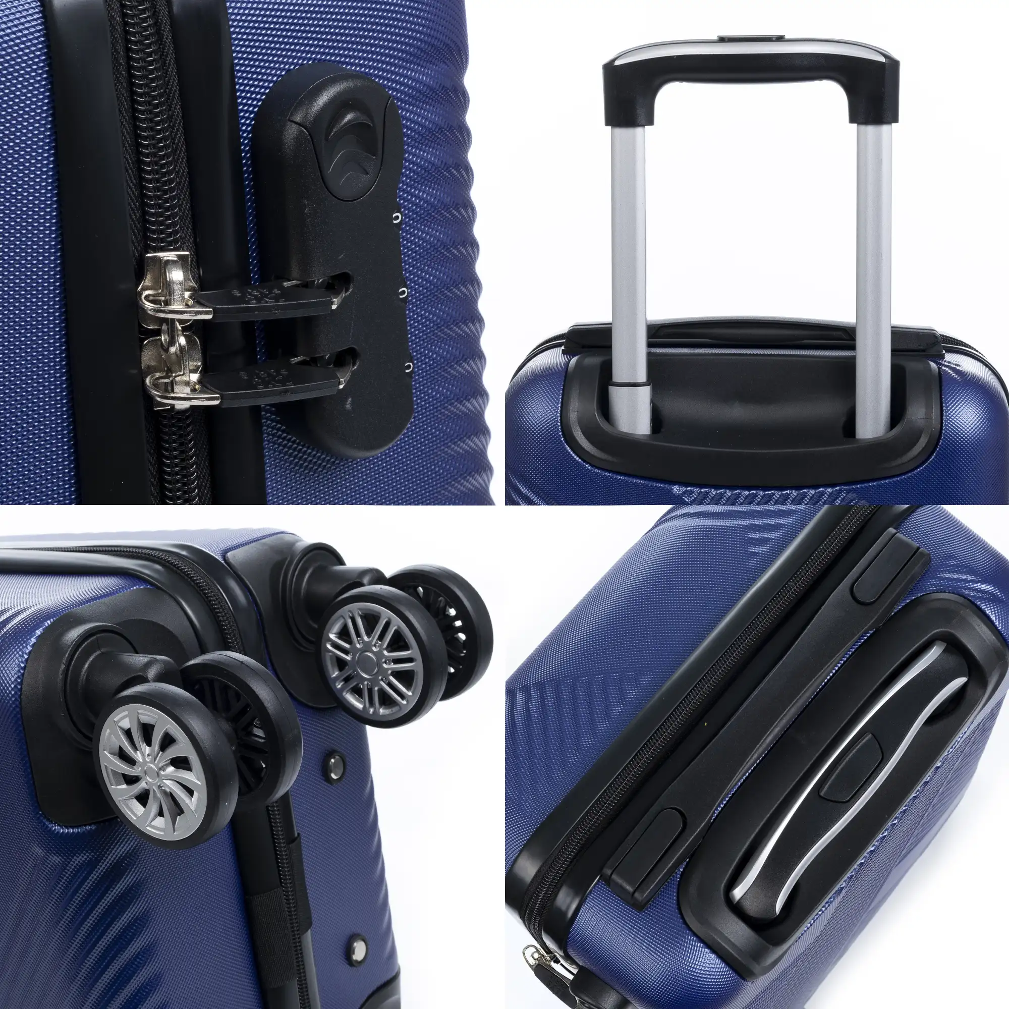 Maleta Trolley de cabina en material ligero, de ABS de alta resistencia. Cerradura numérica, 4 ruedas dobles giratorias 360°.