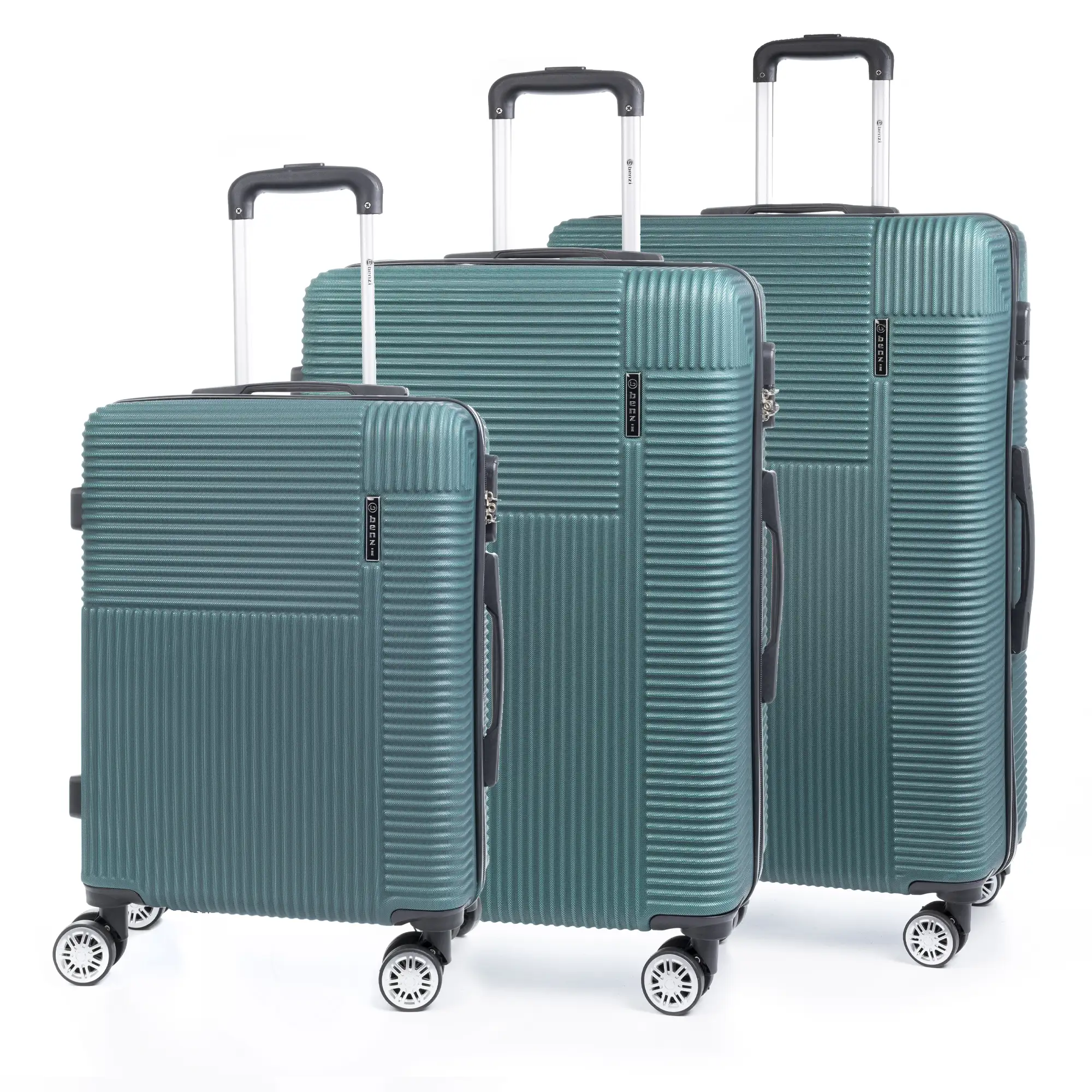 Juego de 3 maletas trolley rígidas ultraligeras, de ABS de alta resistencia. Cerradura numérica, 4 ruedas giratorias 360°.