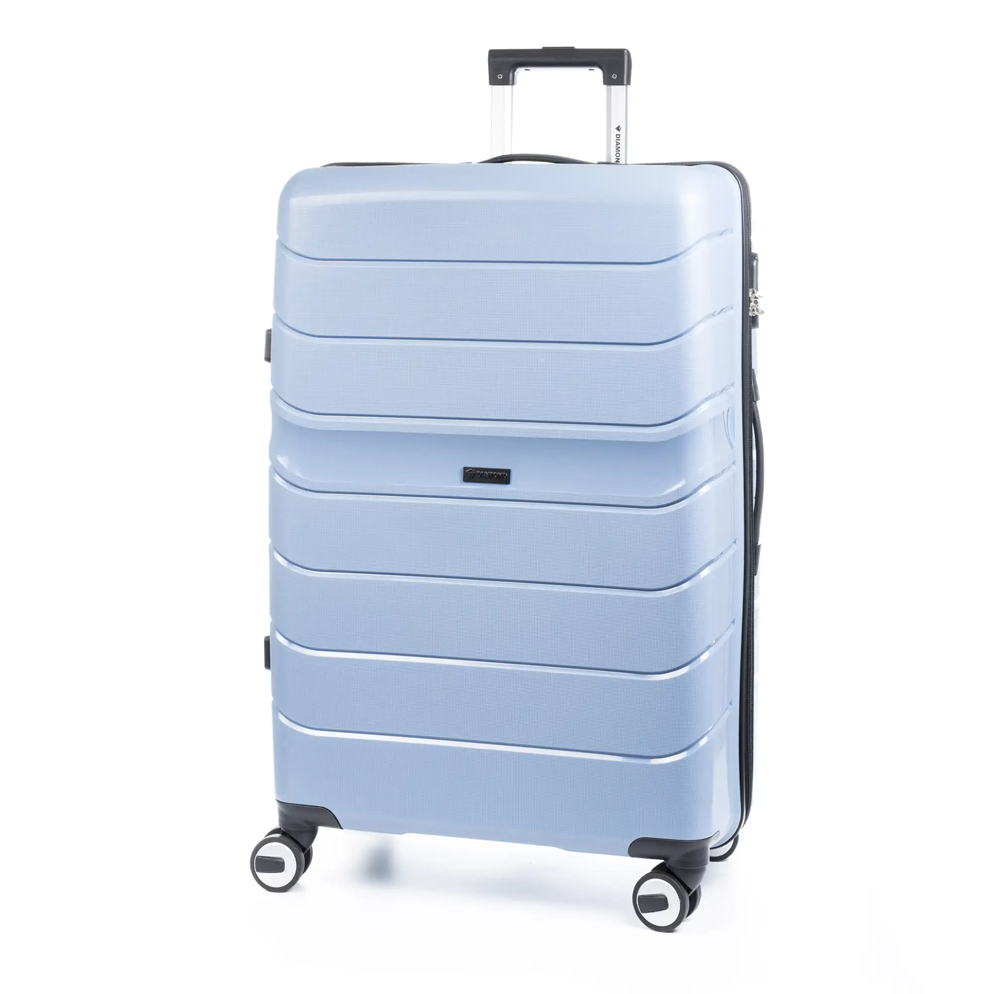 Maleta gran volumen trolley de PP resistente a la rotura. Cerradura numérica, 4 ruedas dobles giratorias 360°.