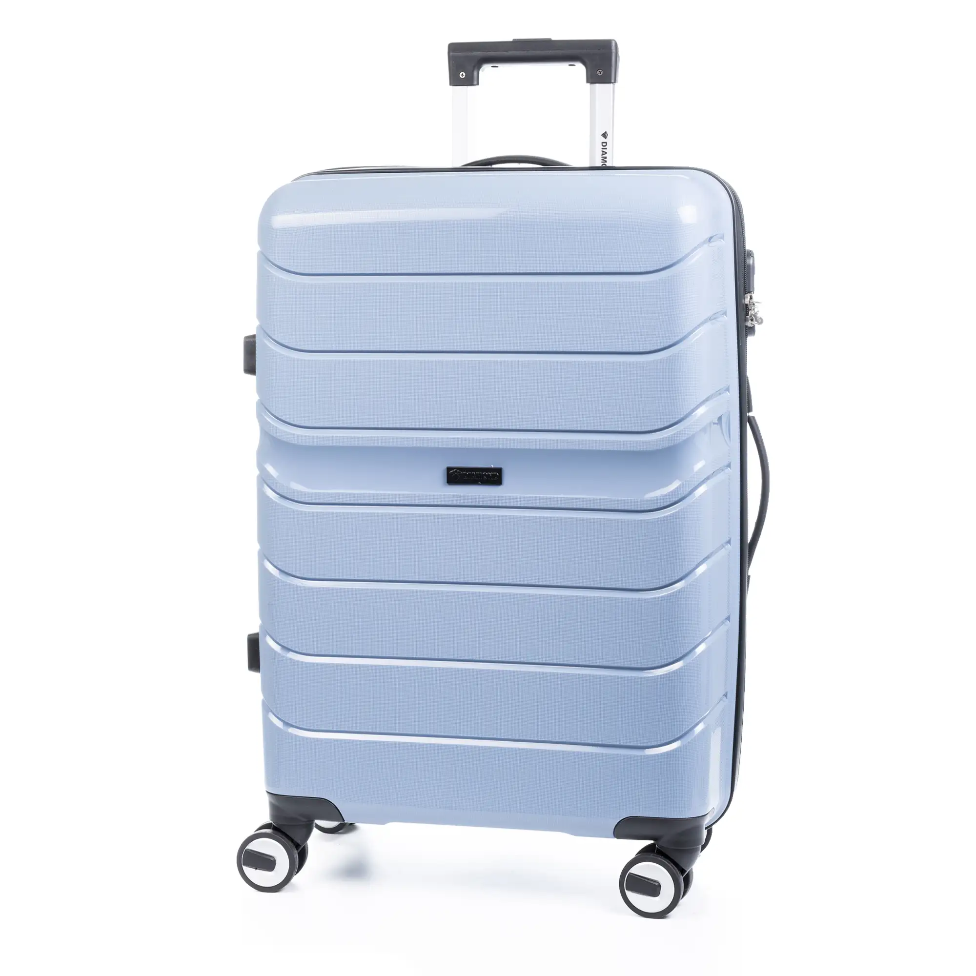 Maleta mediana trolley de PP resistente a la rotura. Cerradura numérica, 4 ruedas dobles giratorias 360°.