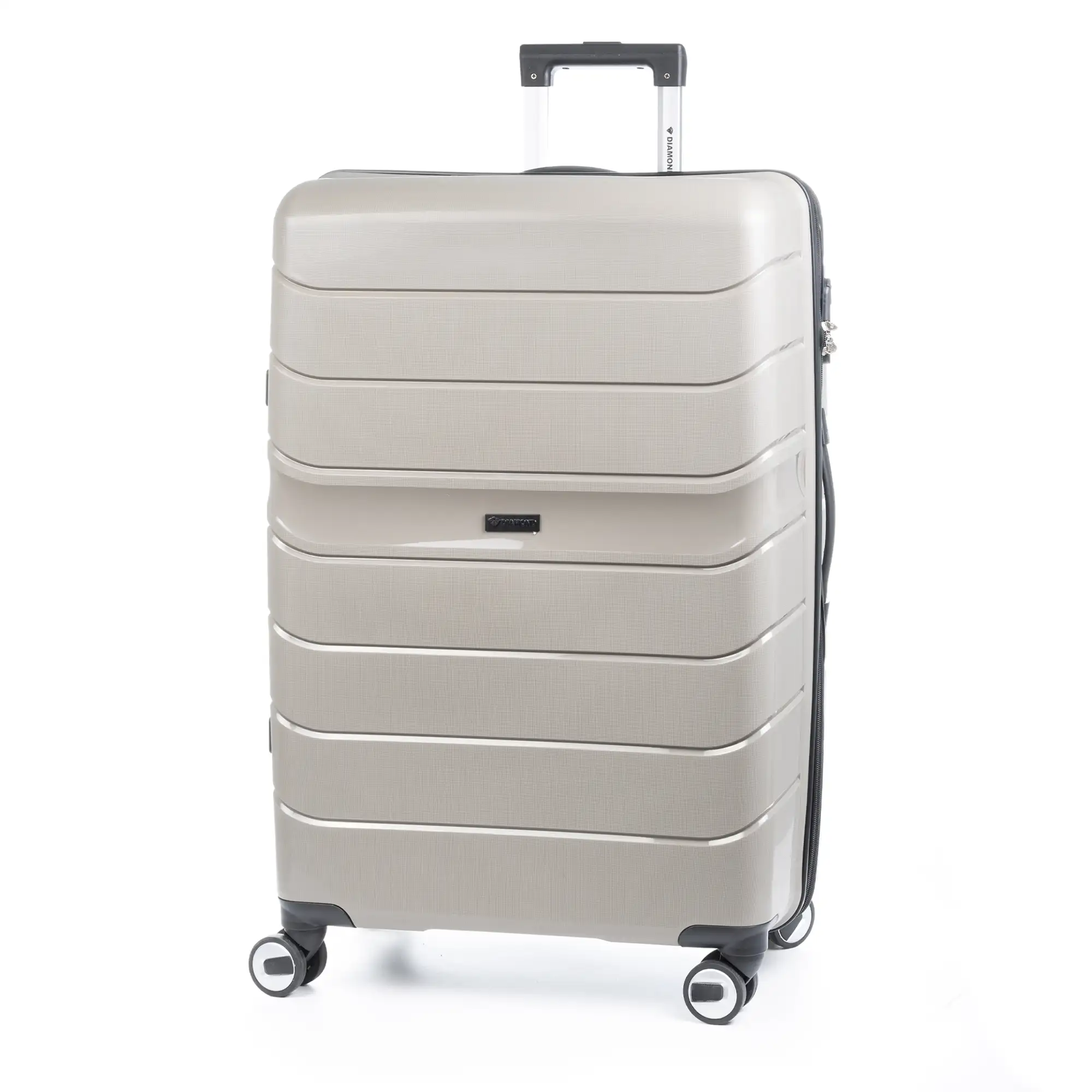 Maleta gran volumen trolley de PP resistente a la rotura. Cerradura numérica, 4 ruedas dobles giratorias 360°.