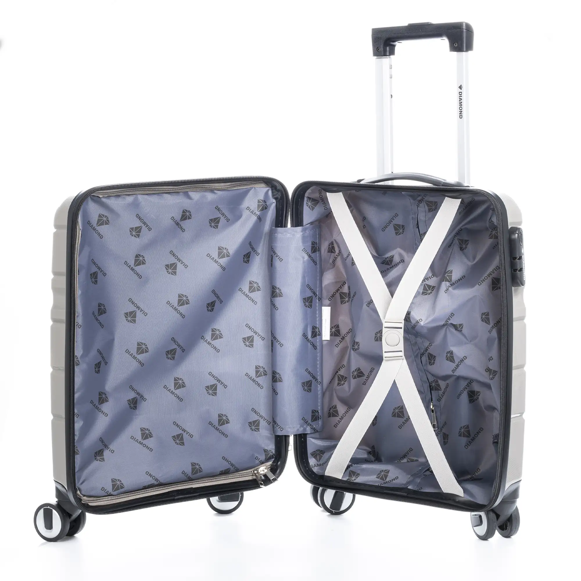 Maleta gran volumen trolley de PP resistente a la rotura. Cerradura numérica, 4 ruedas dobles giratorias 360°.