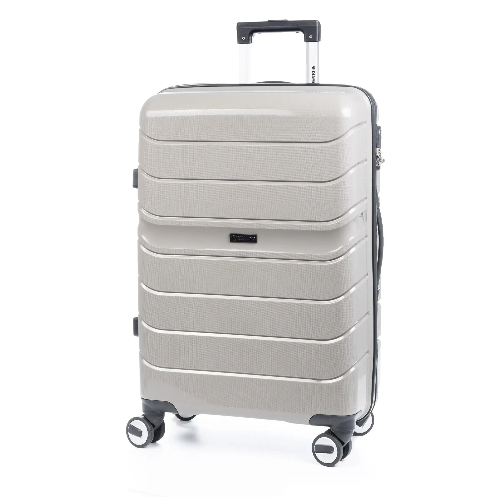 Maleta mediana trolley de PP resistente a la rotura. Cerradura numérica, 4 ruedas dobles giratorias 360°.