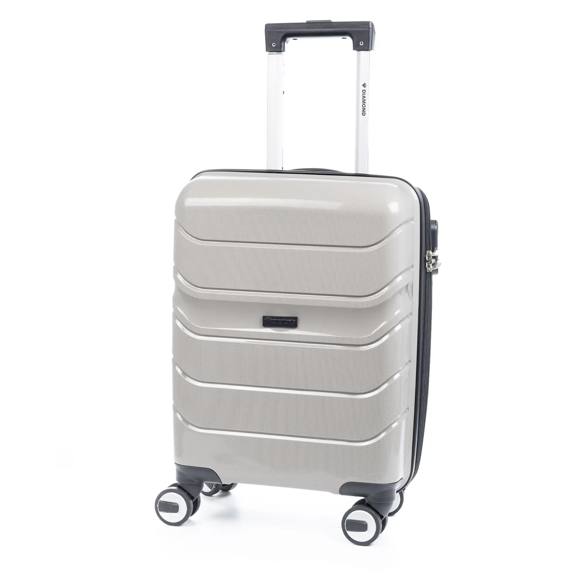 Maleta de cabina trolley de PP resistente a la rotura. Cerradura numérica, 4 ruedas dobles giratorias 360°.