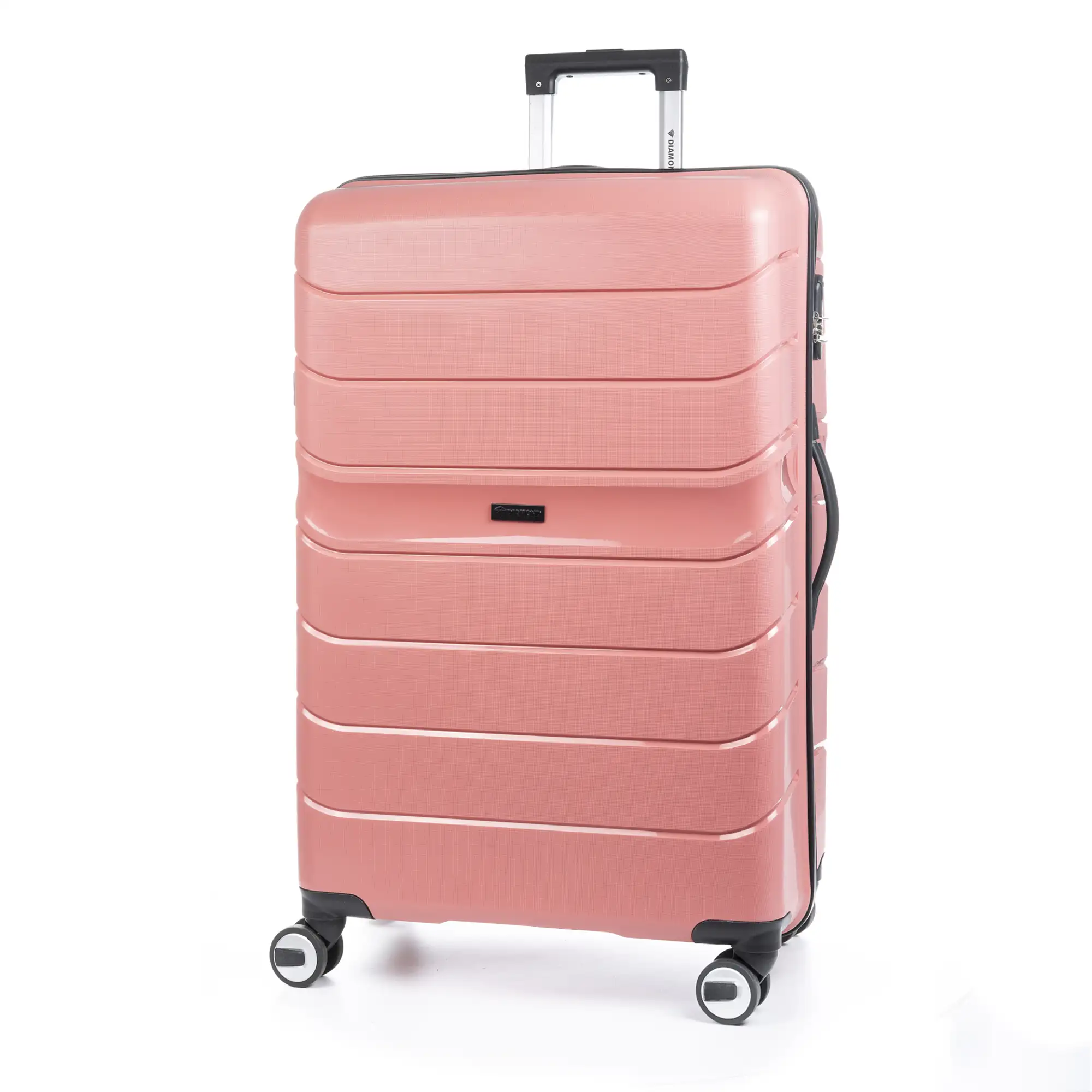 Maleta gran volumen trolley de PP resistente a la rotura. Cerradura numérica, 4 ruedas dobles giratorias 360°.