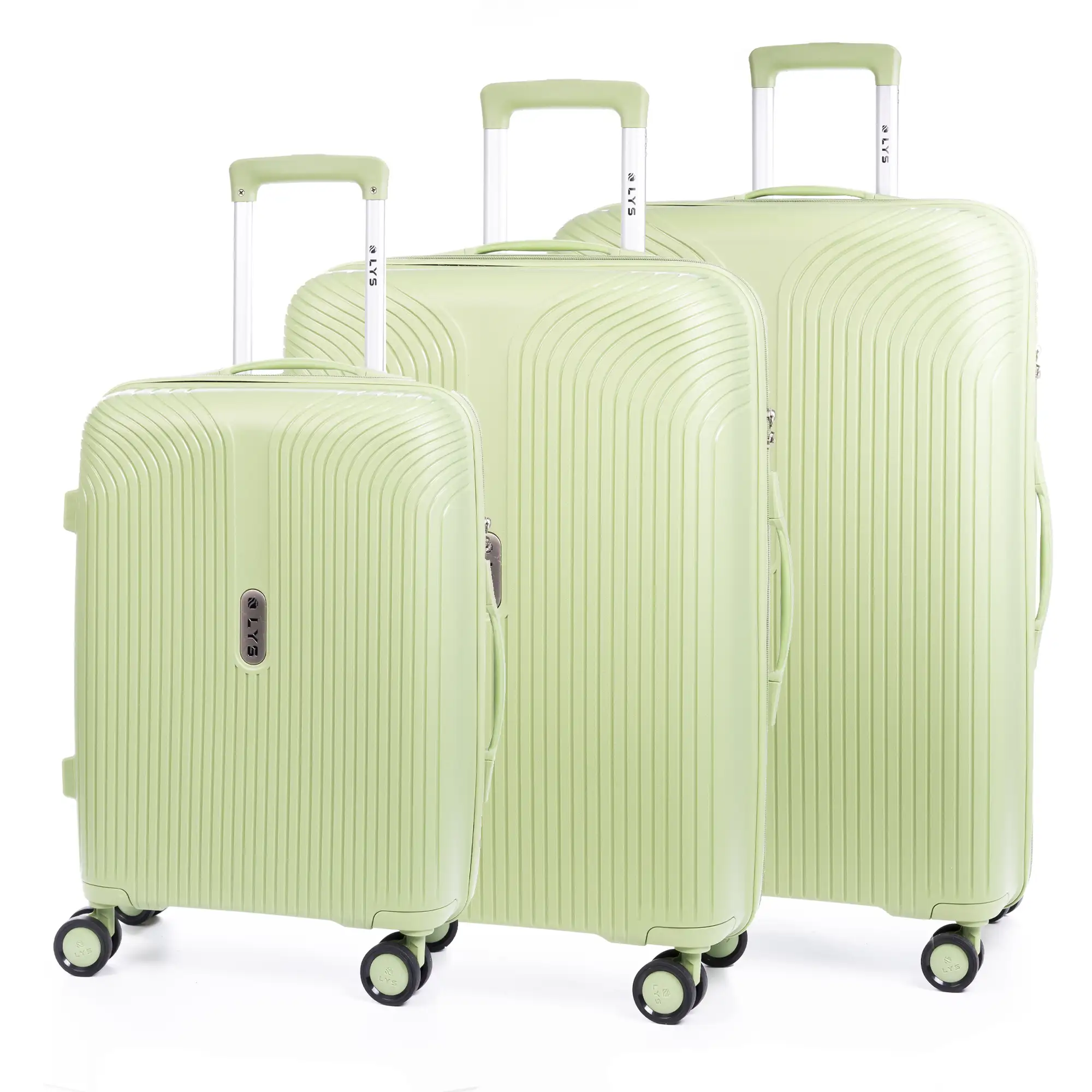 Juego de 3 maletas trolley de PP resistente a la rotura. Cerradura TSA numérica, 4 ruedas dobles giratorias 360°.
