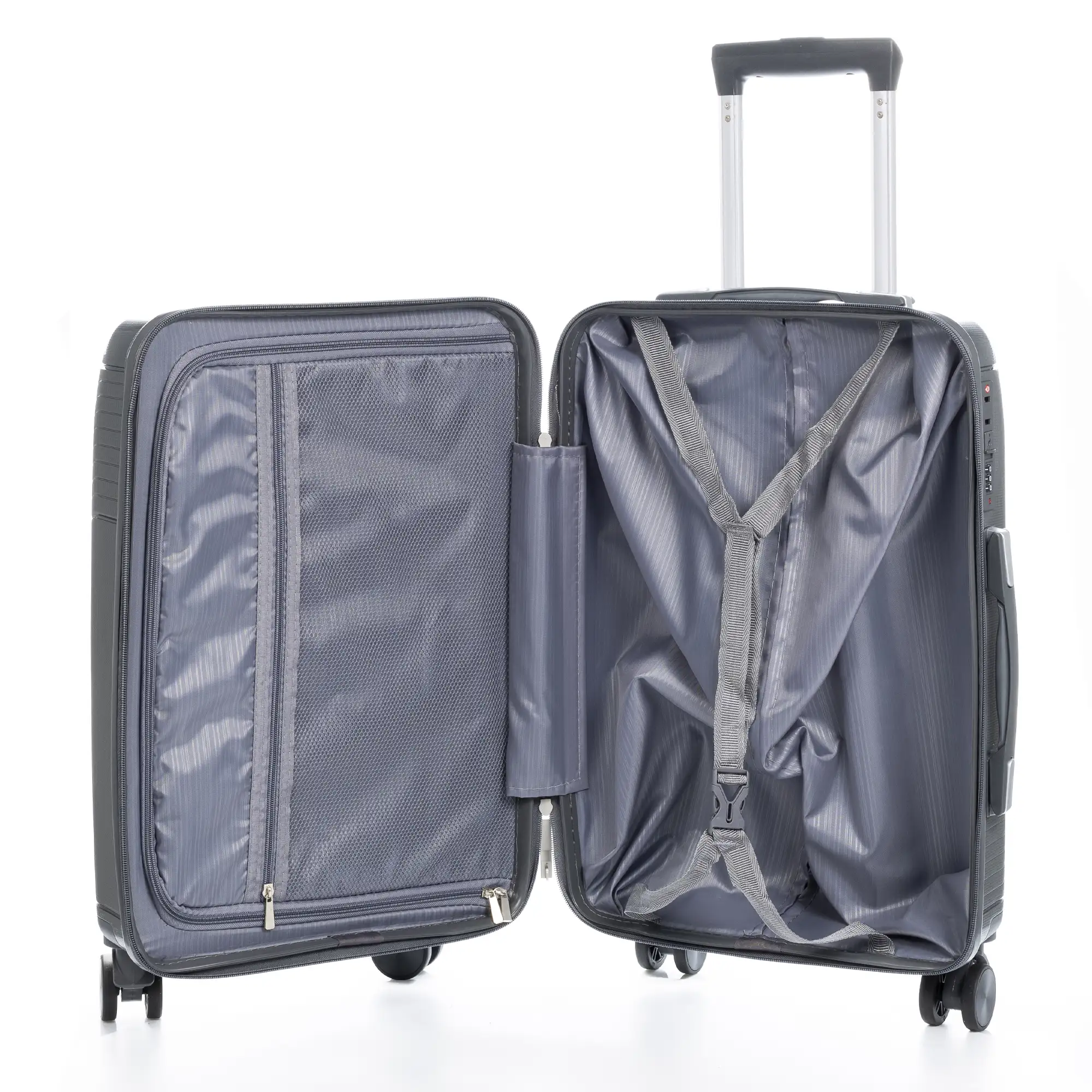Maleta mediana Trolley de PP resistente a la rotura. Cerradura TSA numérica, 4 ruedas dobles giratorias 360°.