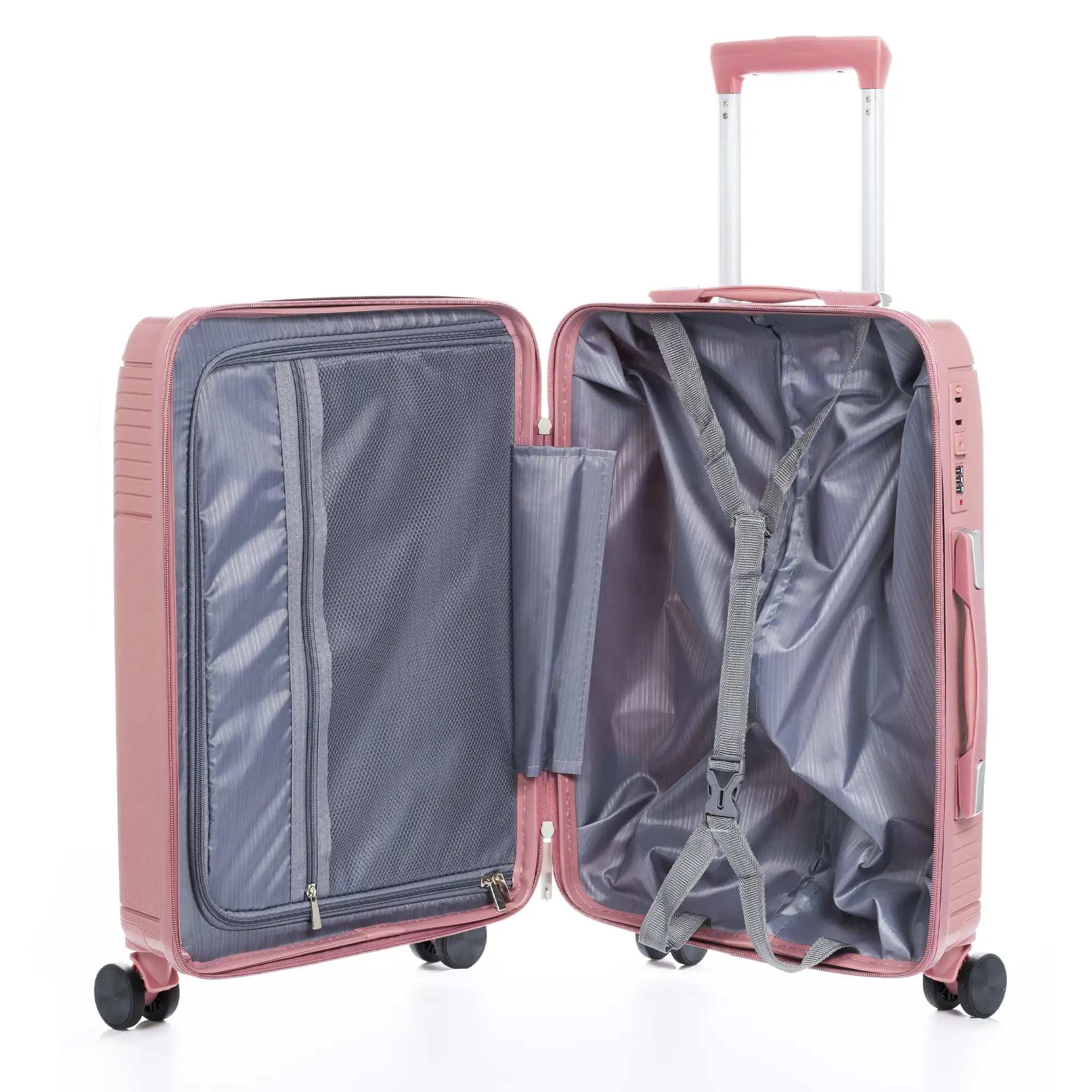 Maleta gran volumen Trolley de PP resistente a la rotura. Cerradura TSA numérica, 4 ruedas dobles giratorias 360°.