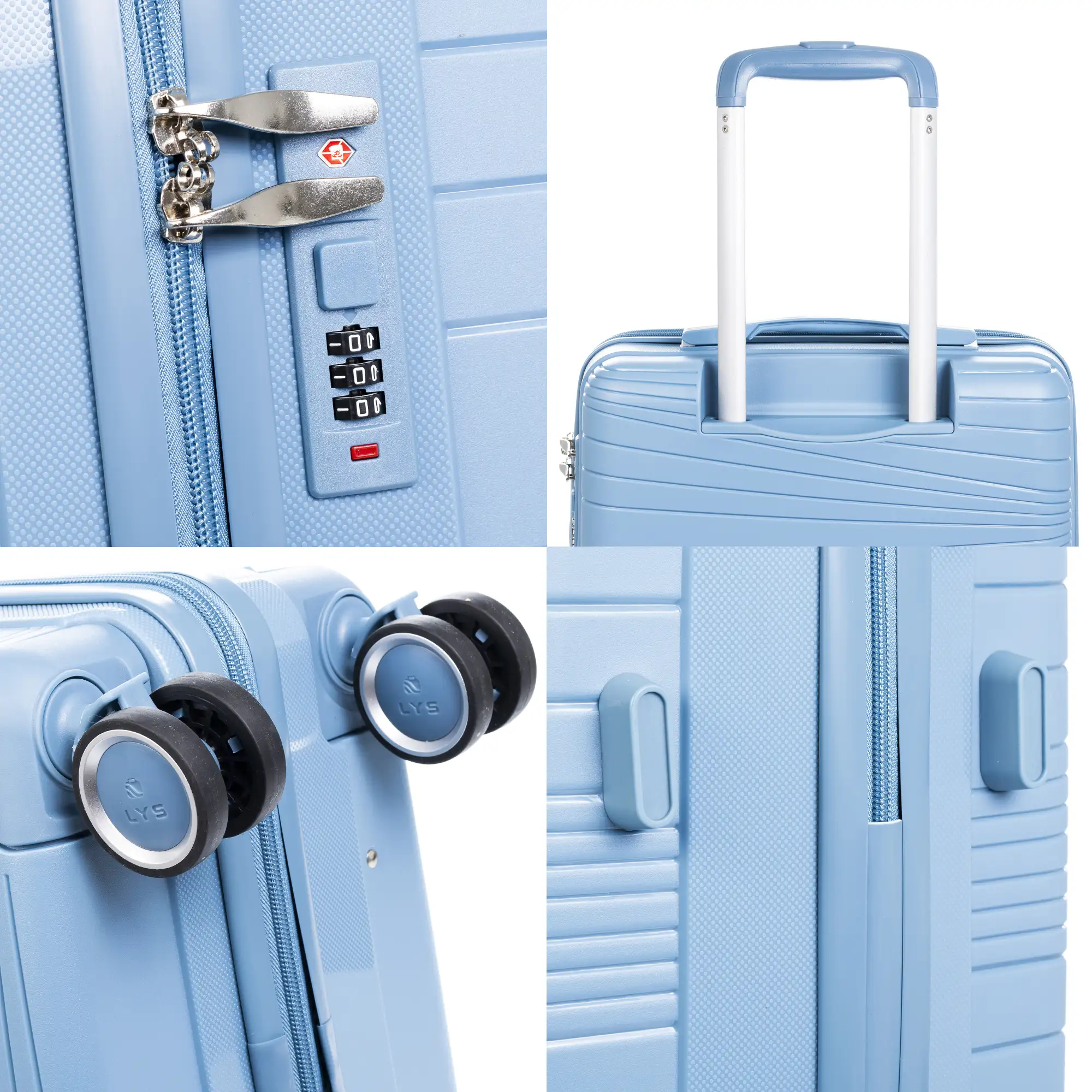 Maleta gran volumen Trolley de PP resistente a la rotura. Cerradura TSA numérica, 4 ruedas dobles giratorias 360°.