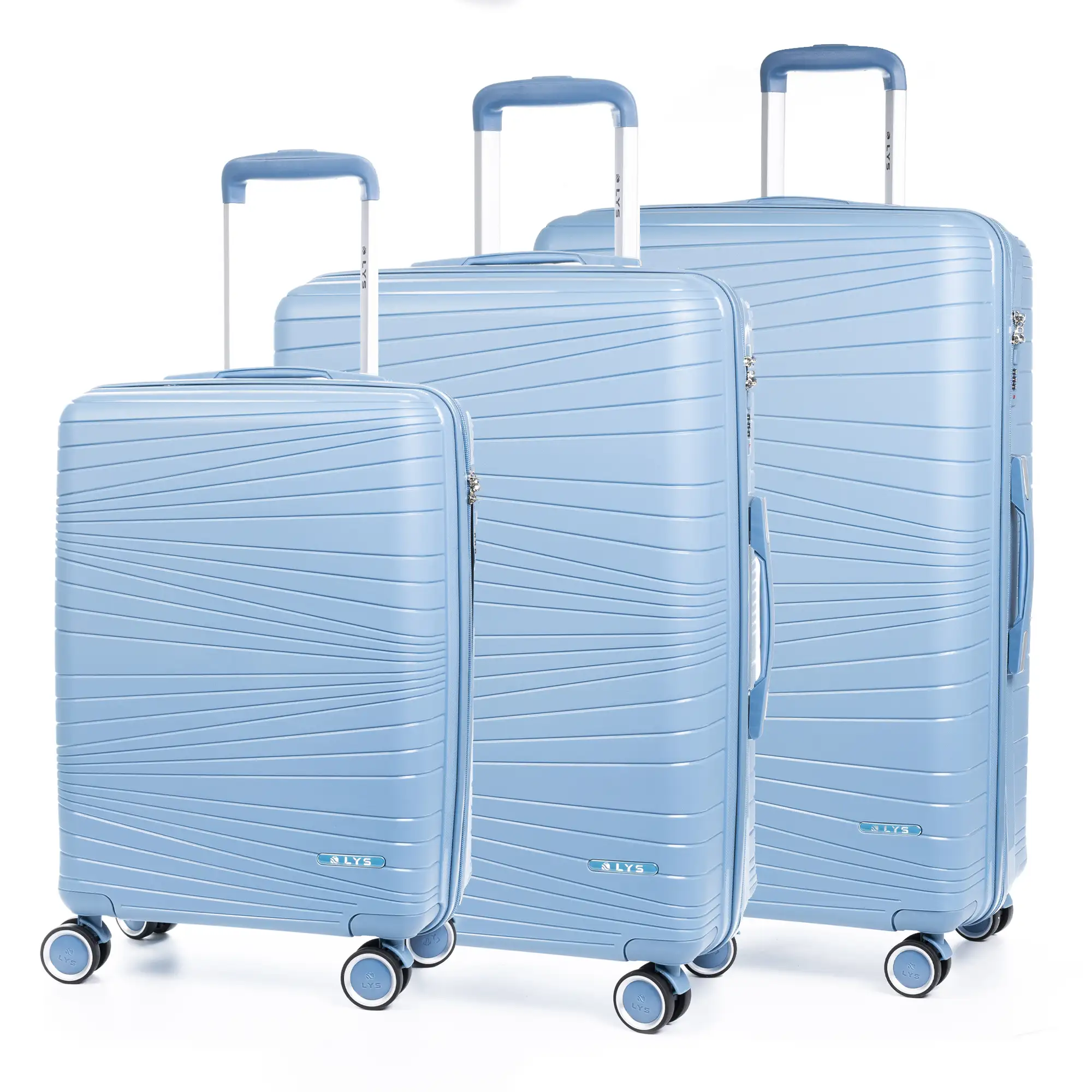 Juego de 3 maletas Trolley de PP resistente a la rotura. Cerradura TSA numérica, 4 ruedas dobles giratorias 360°.