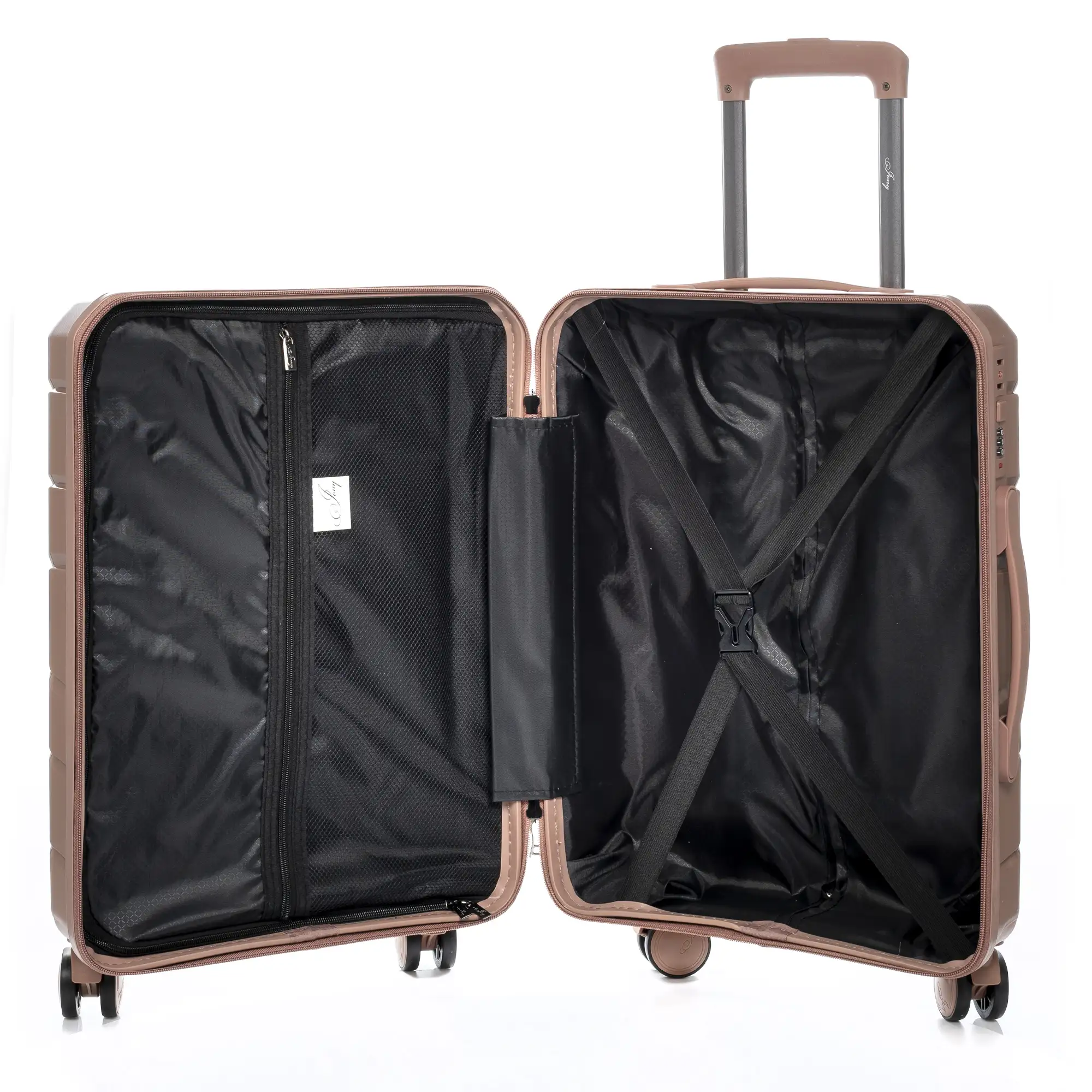 Juego de 2 maletas Trolley, en material ligero PP resistente a la rotura. Cerradura TSA numérica, 4 ruedas dobles giratorias 360°, extraíbles.