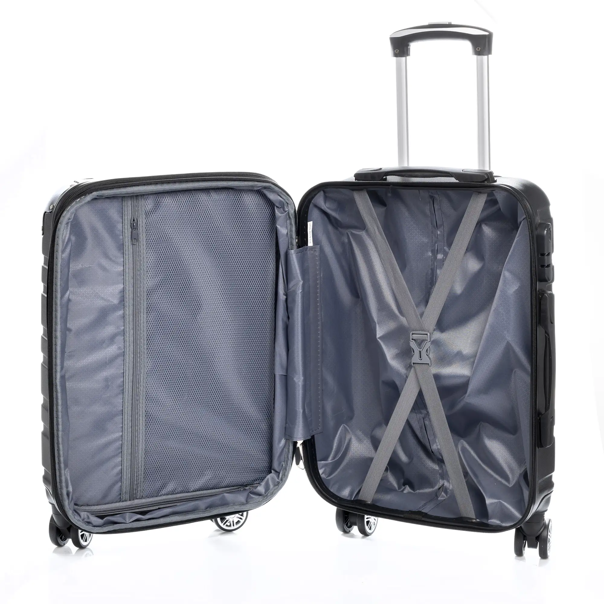 Maleta gran volumen Trolley extensible, en material ligero ABS de alta resistencia. Cerradura numérica, 4 ruedas dobles giratorias 360°.