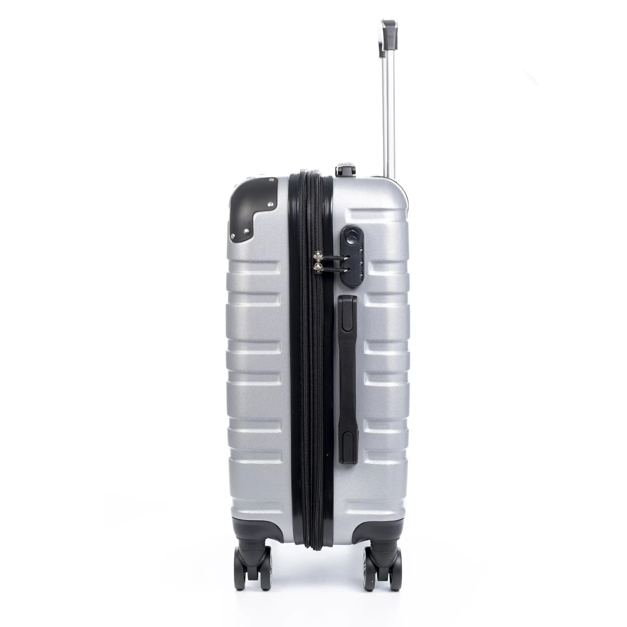 Maleta mediana Trolley extensible, en material ligero ABS de alta resistencia. Cerradura numérica, 4 ruedas dobles giratorias 360°.