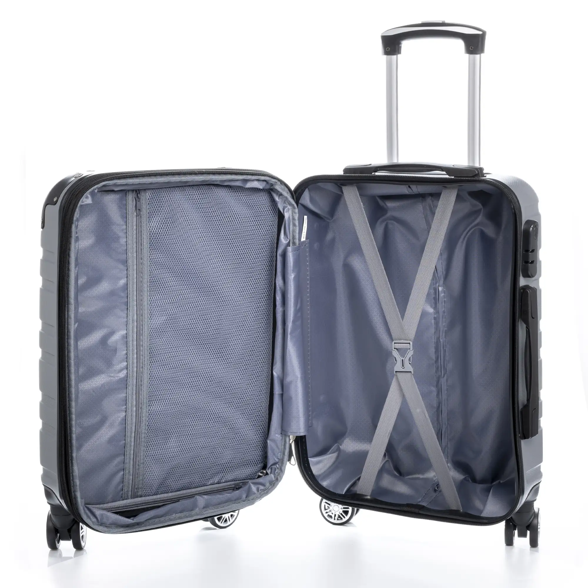 Maleta mediana Trolley extensible, en material ligero ABS de alta resistencia. Cerradura numérica, 4 ruedas dobles giratorias 360°.