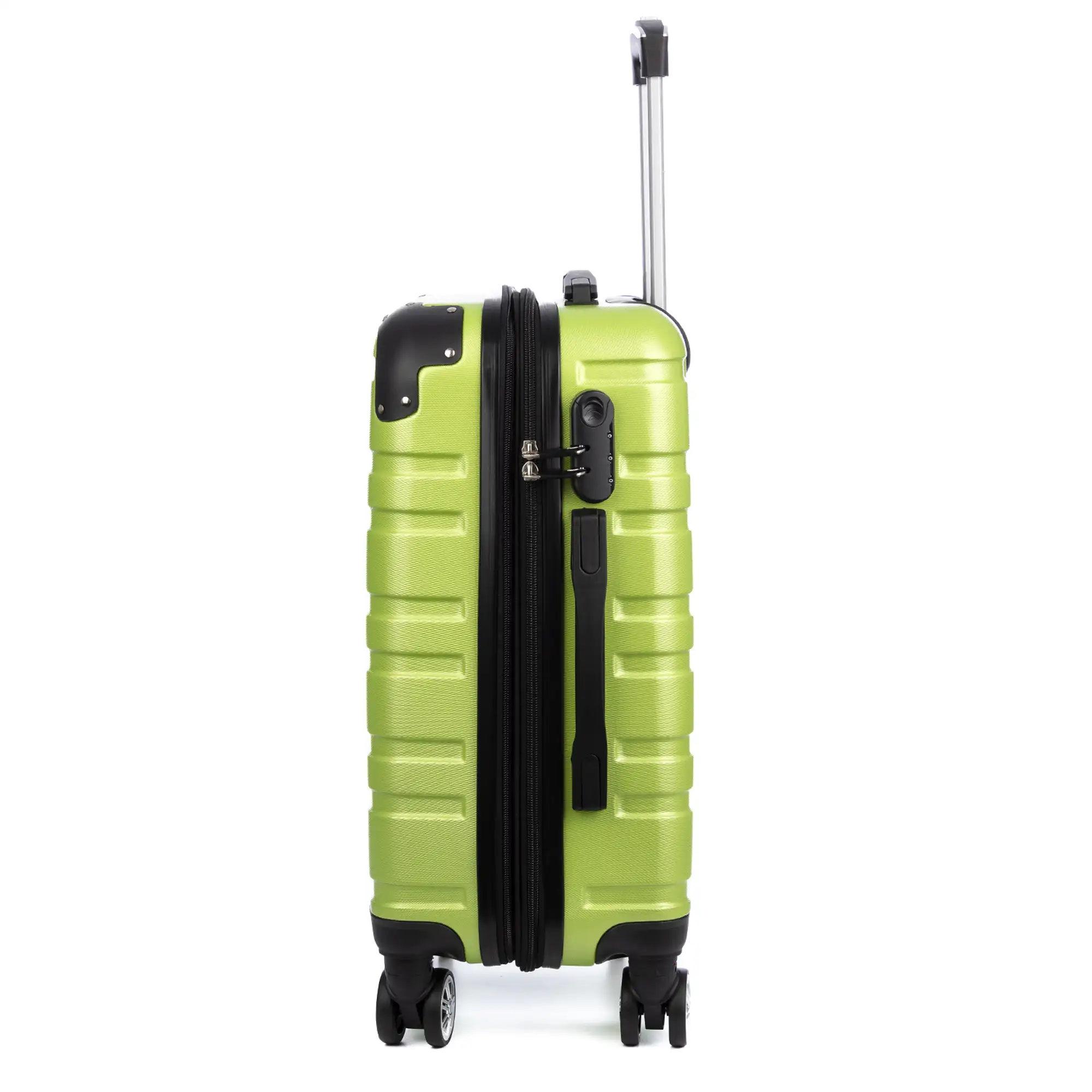 Juego de tres Maletas Trolley extensible, en material ligero ABS de alta resistencia. Cerradura numérica, 4 ruedas dobles giratorias 360°.