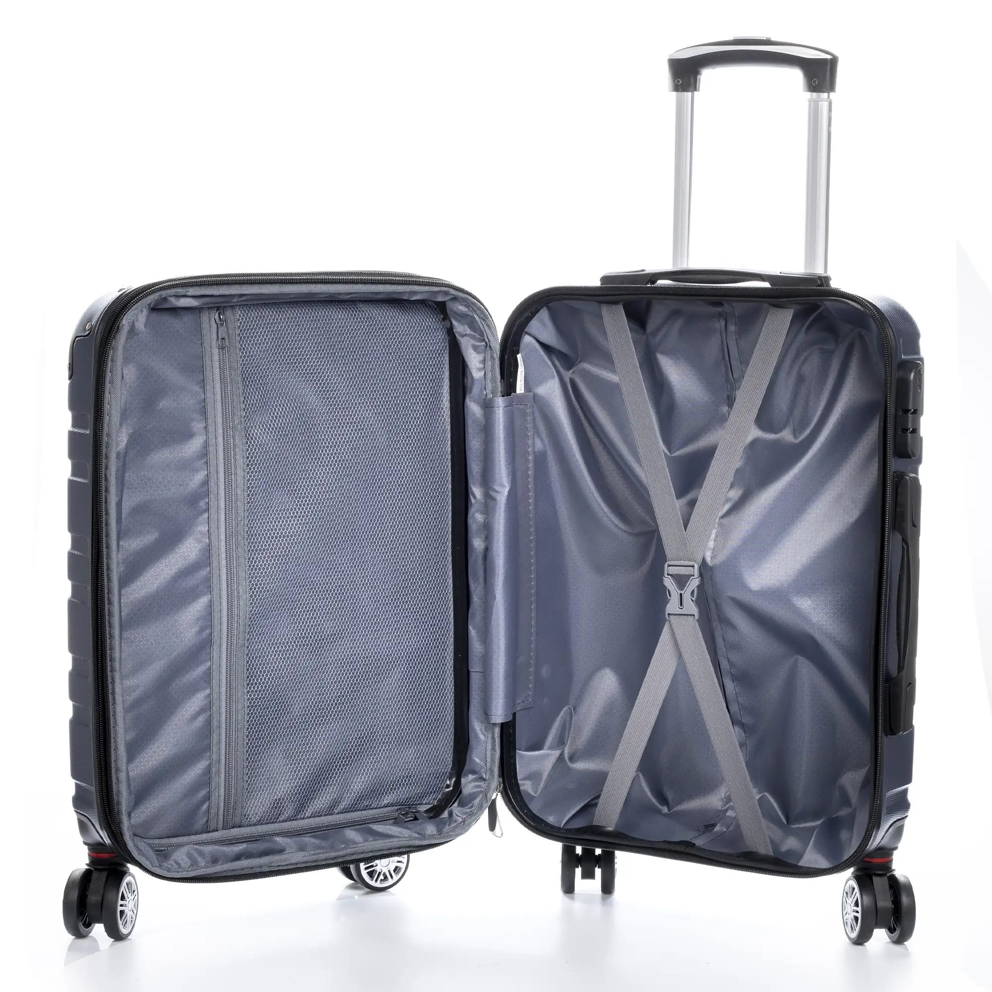 Maleta gran volumen Trolley extensible, en material ligero ABS de alta resistencia. Cerradura numérica, 4 ruedas dobles giratorias 360°.