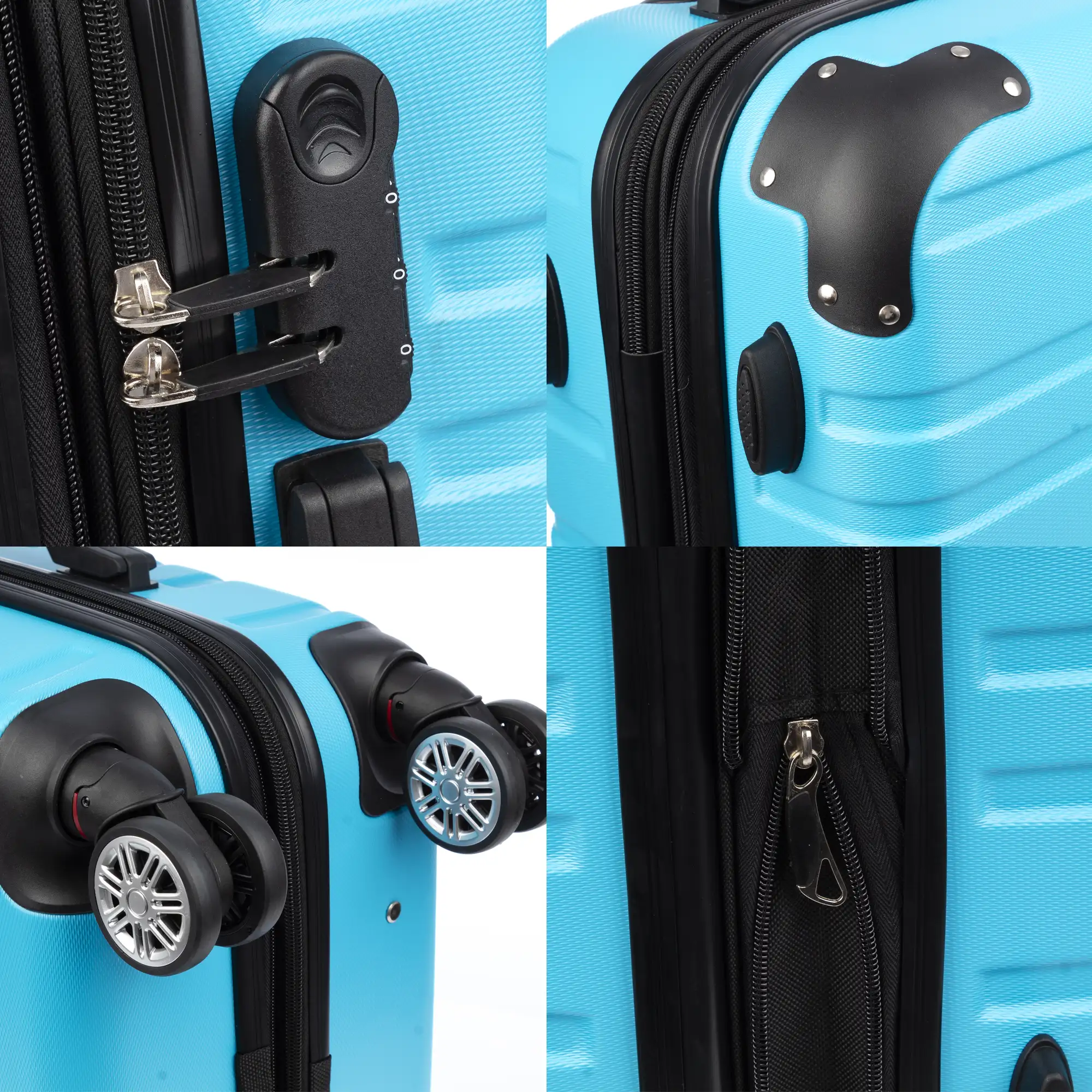 Juego de 3 maletas Trolley extensibles, en material ligero ABS de alta resistencia. Cerradura numérica, 4 ruedas dobles giratorias 360°.