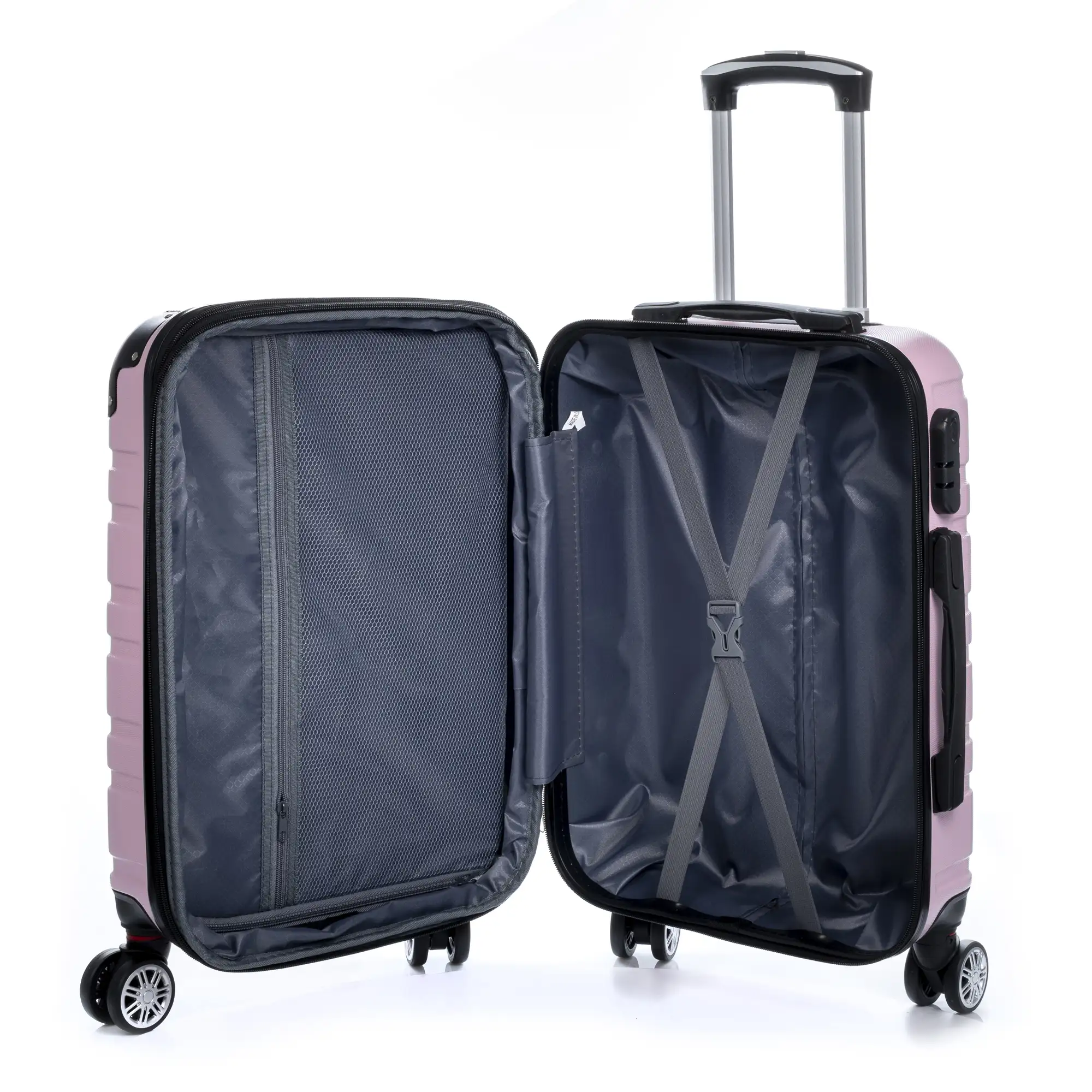 Maleta gran volumen Trolley extensible, en material ligero ABS de alta resistencia. Cerradura numérica, 4 ruedas dobles giratorias 360°.