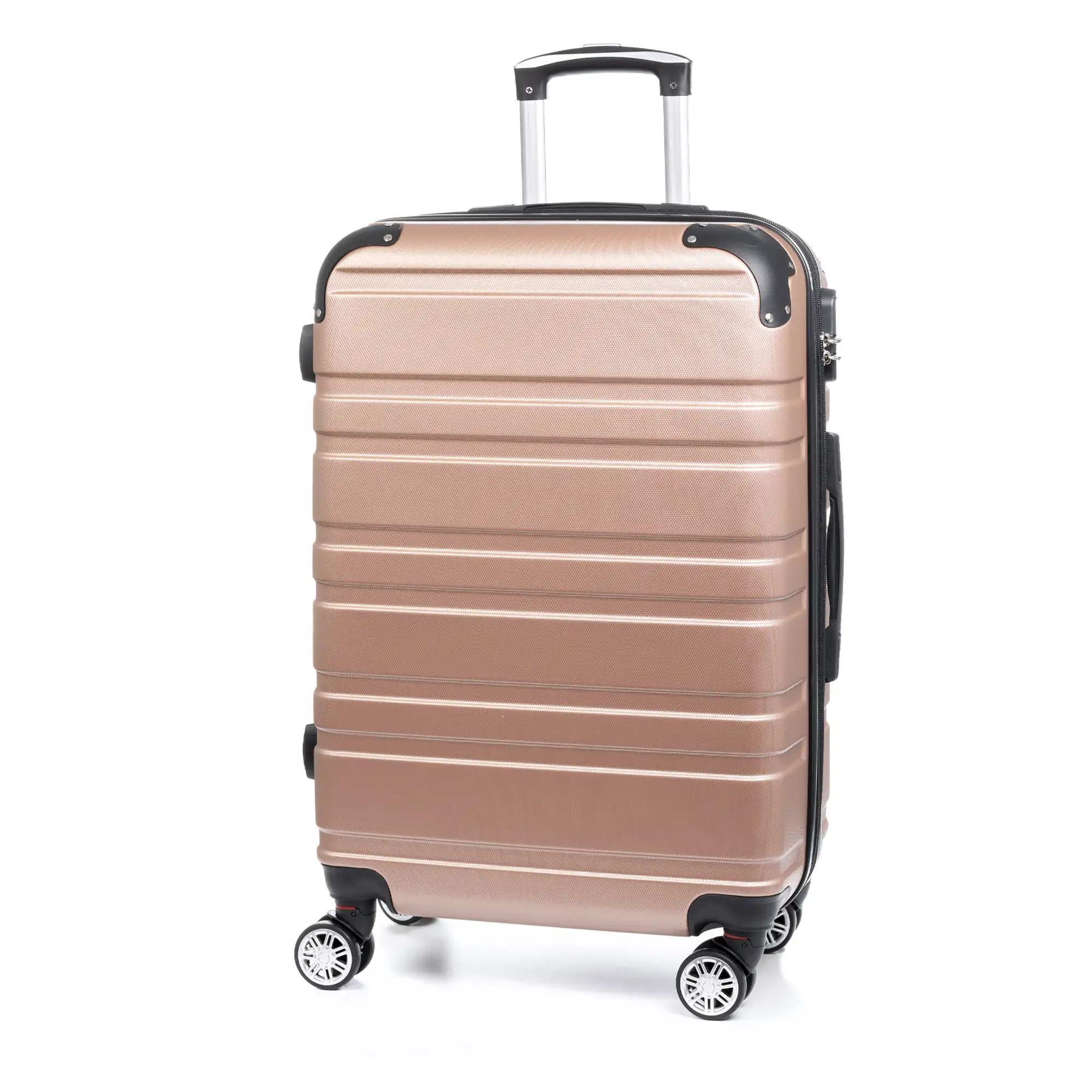 Maleta mediana Trolley extensible, en material ligero ABS de alta resistencia. Cerradura numérica, 4 ruedas dobles giratorias 360°.