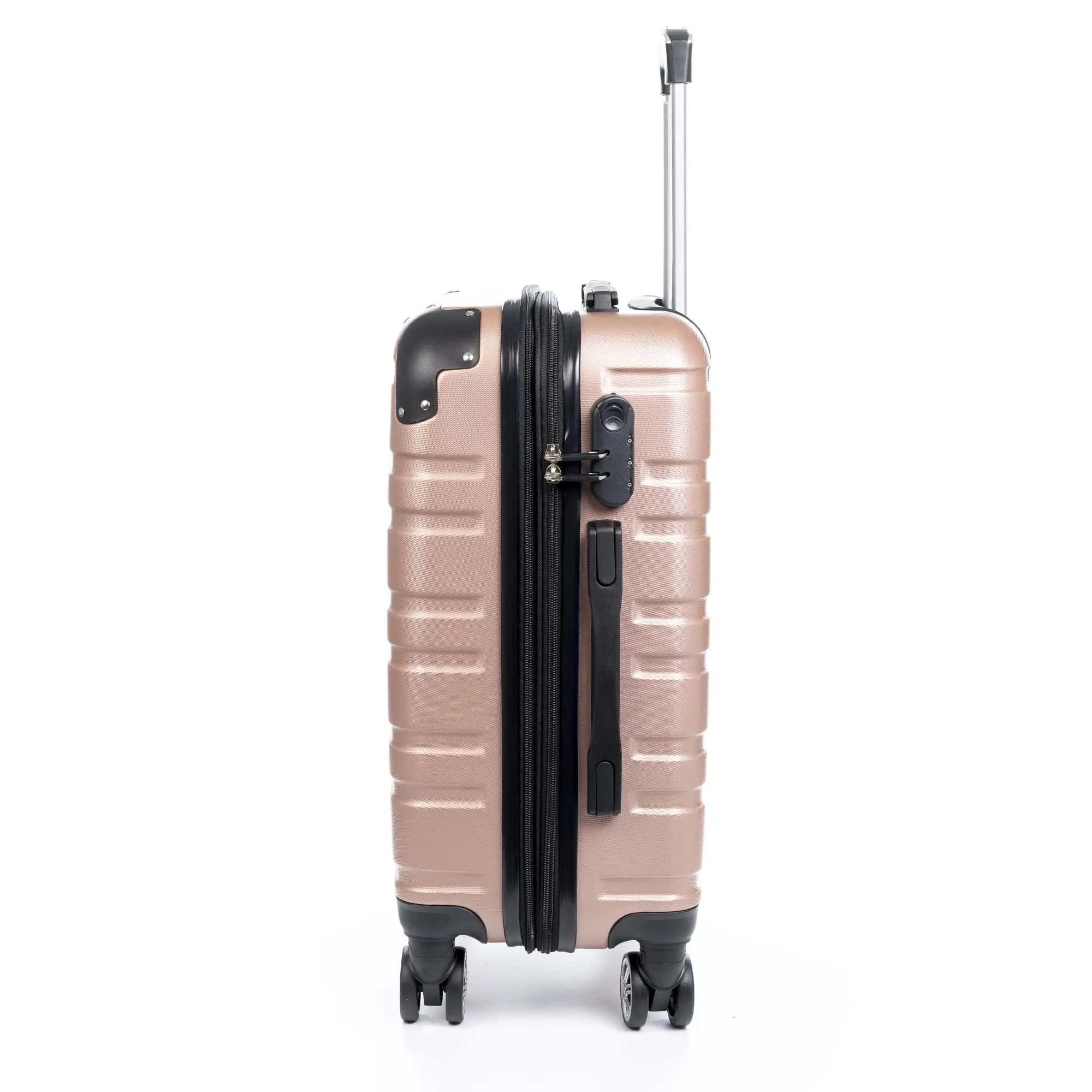 Maleta mediana Trolley extensible, en material ligero ABS de alta resistencia. Cerradura numérica, 4 ruedas dobles giratorias 360°.