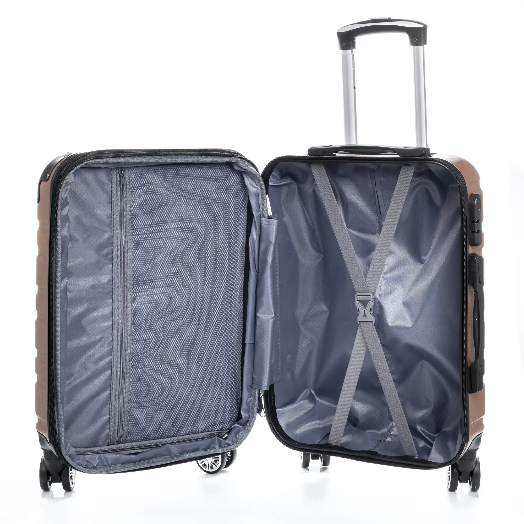 Maleta mediana Trolley extensible, en material ligero ABS de alta resistencia. Cerradura numérica, 4 ruedas dobles giratorias 360°.