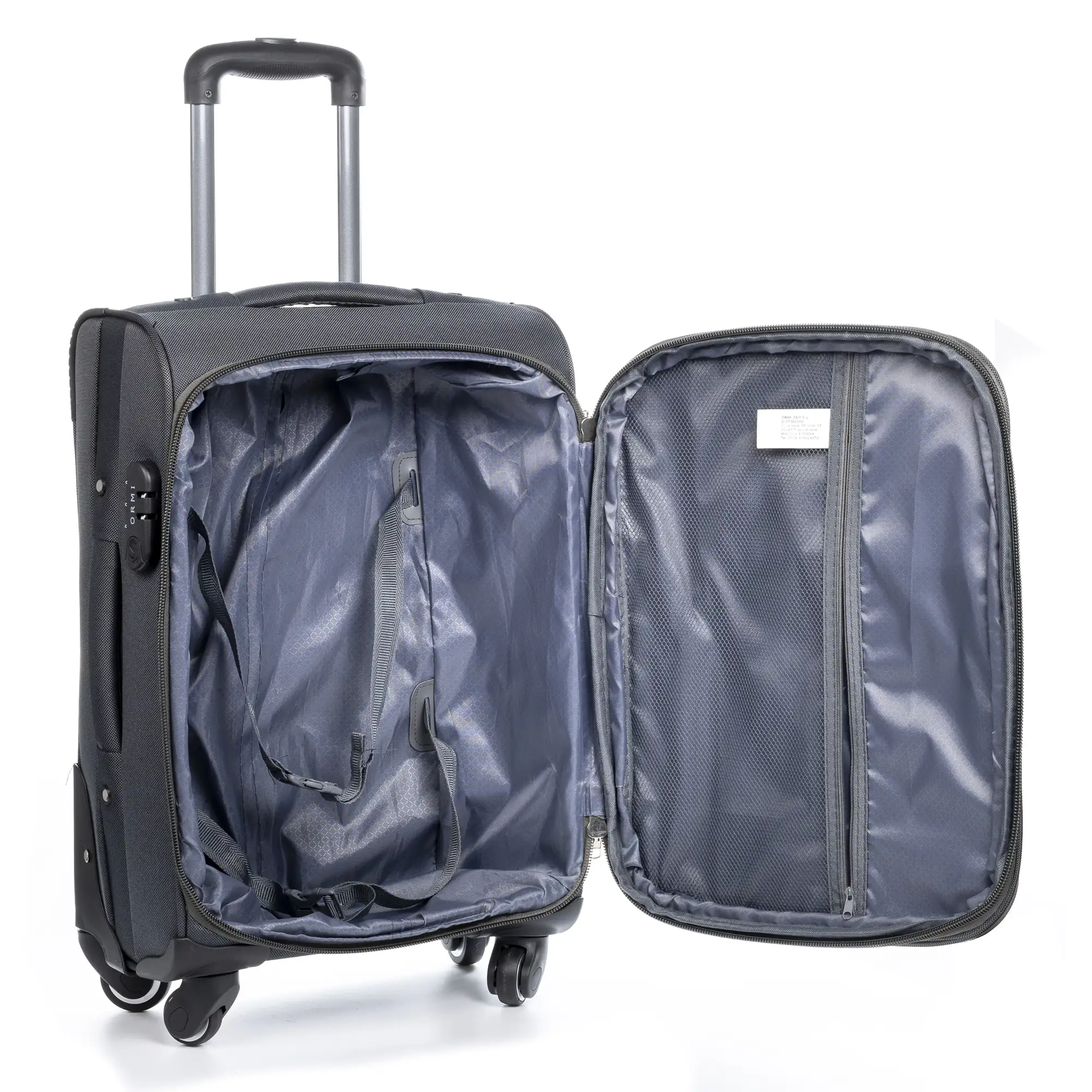 Juego de 3 maletas Trolley extensibles de tela, semirrígidas. Cerradura numérica, 4 ruedas giratorias 360°.