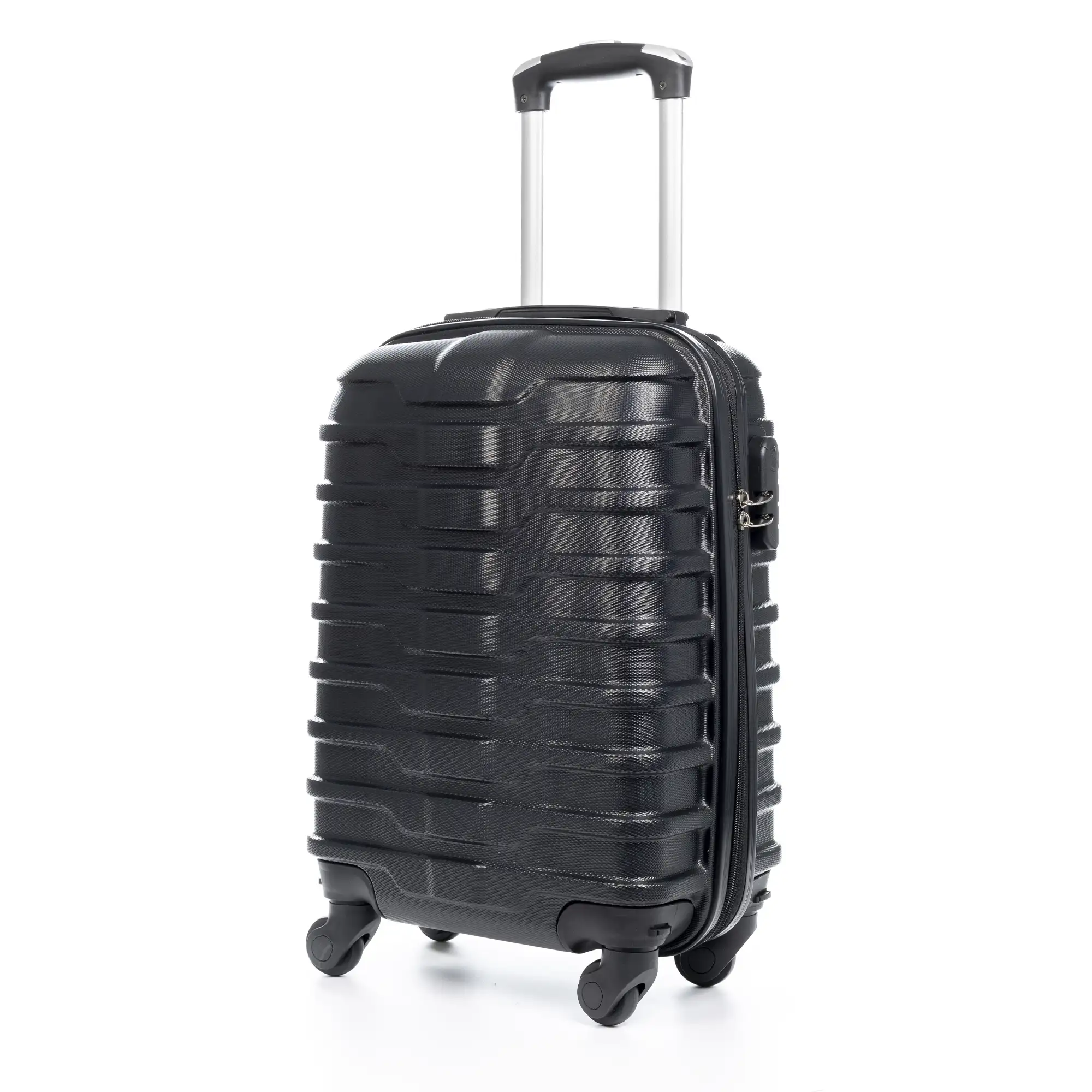 Maleta Trolley de cabina, en material ligero ABS de alta resistencia. Cerradura numérica, 4 ruedas giratorias 360°.