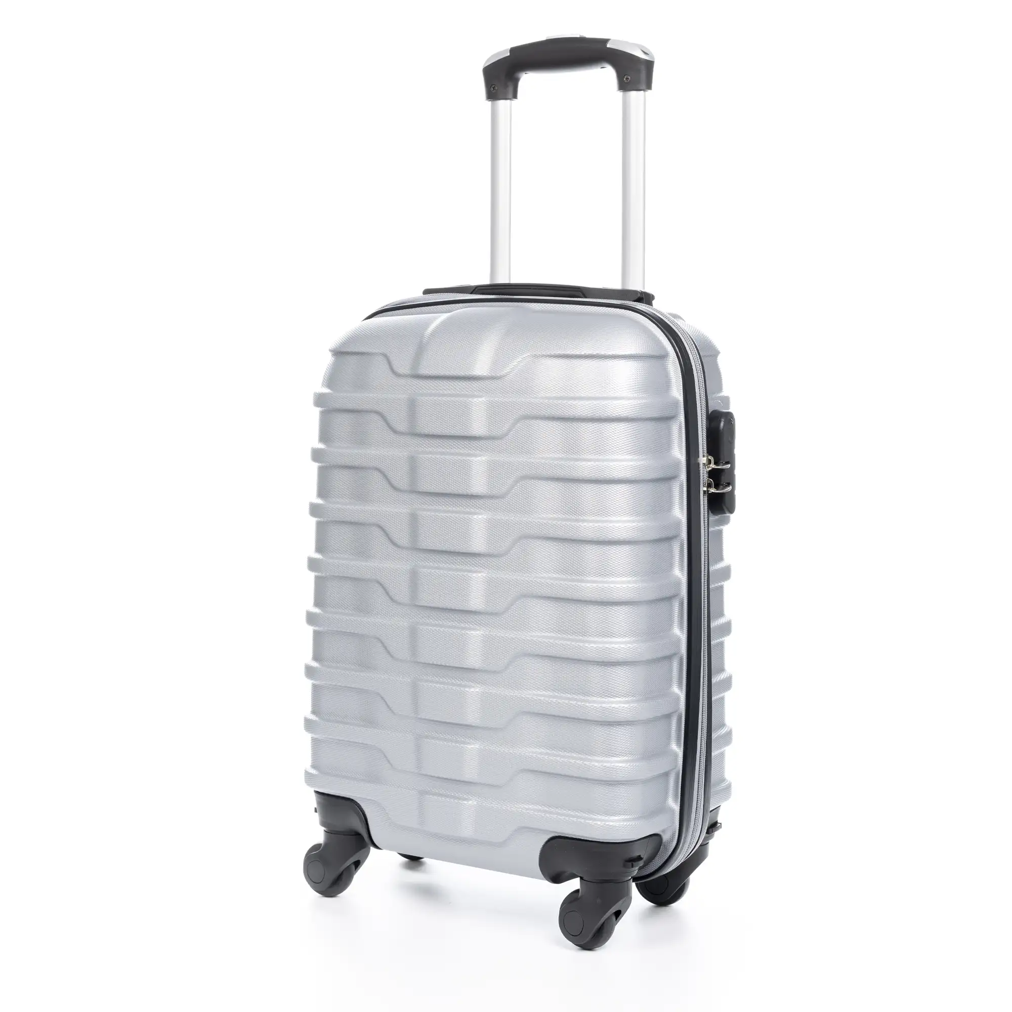 Maleta Trolley de cabina, en material ligero ABS de alta resistencia. Cerradura numérica, 4 ruedas giratorias 360°.