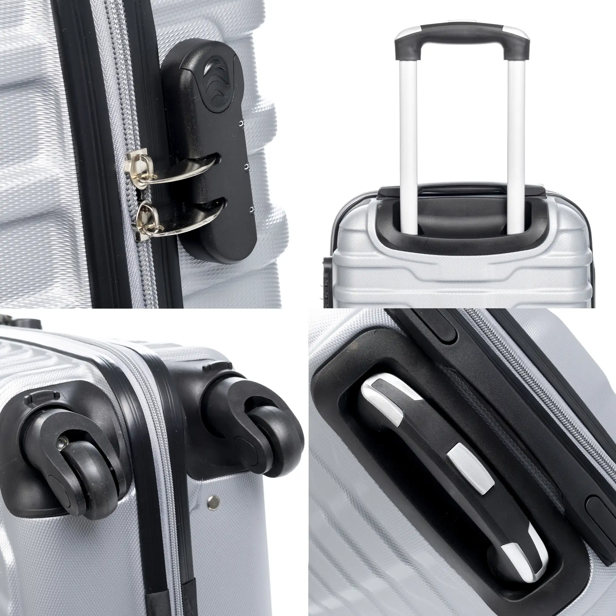 Maleta Trolley de cabina, en material ligero ABS de alta resistencia. Cerradura numérica, 4 ruedas giratorias 360°.