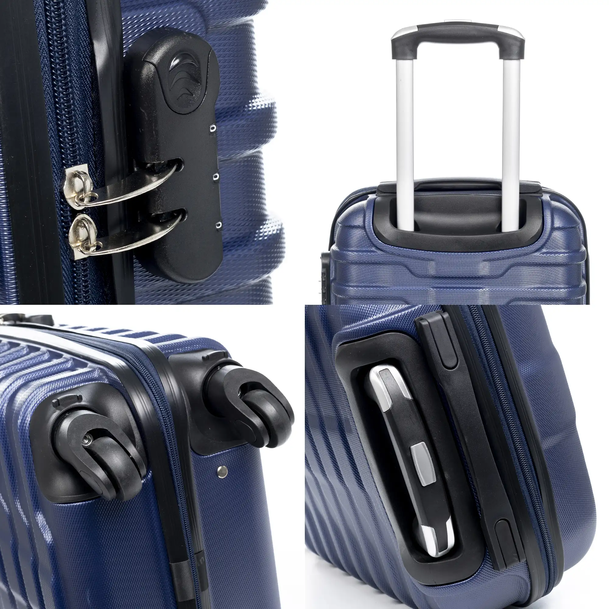 Maleta Trolley de cabina, en material ligero ABS de alta resistencia. Cerradura numérica, 4 ruedas giratorias 360°.