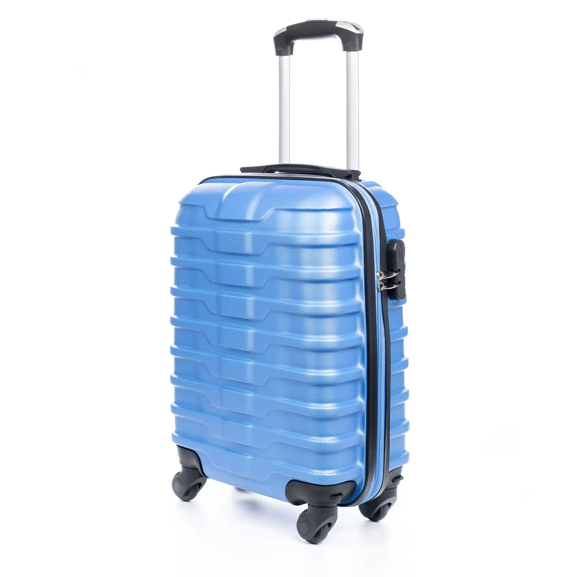 Maleta Trolley de cabina, en material ligero ABS de alta resistencia. Cerradura numérica, 4 ruedas giratorias 360°.