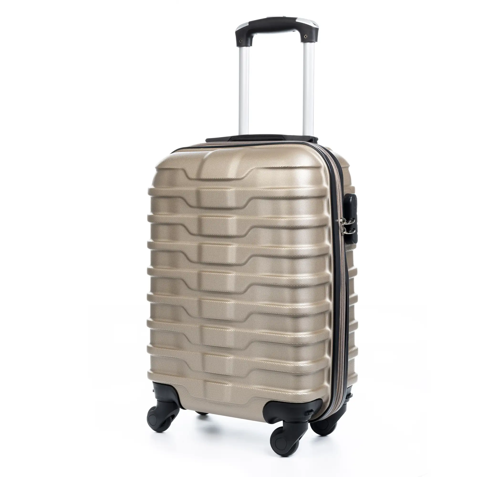Maleta Trolley de cabina, en material ligero ABS de alta resistencia. Cerradura numérica, 4 ruedas giratorias 360°.