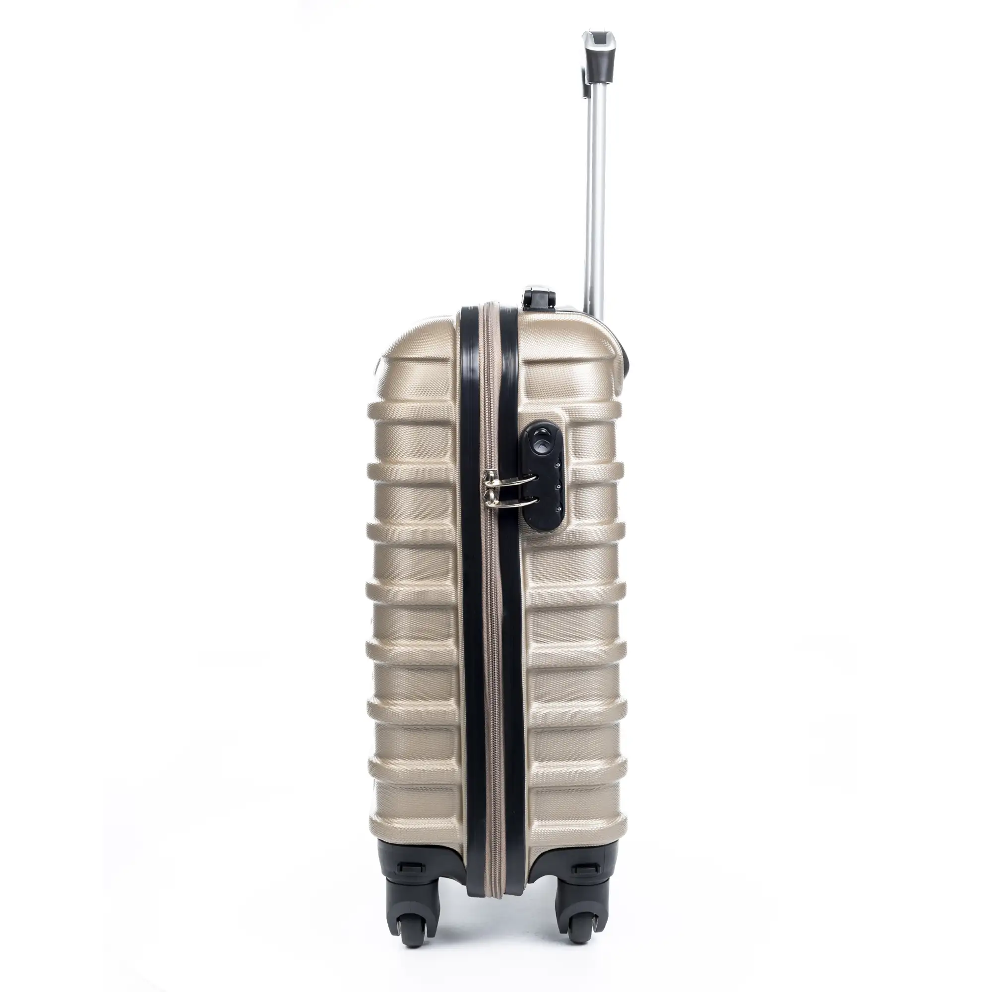 Maleta Trolley de cabina, en material ligero ABS de alta resistencia. Cerradura numérica, 4 ruedas giratorias 360°.