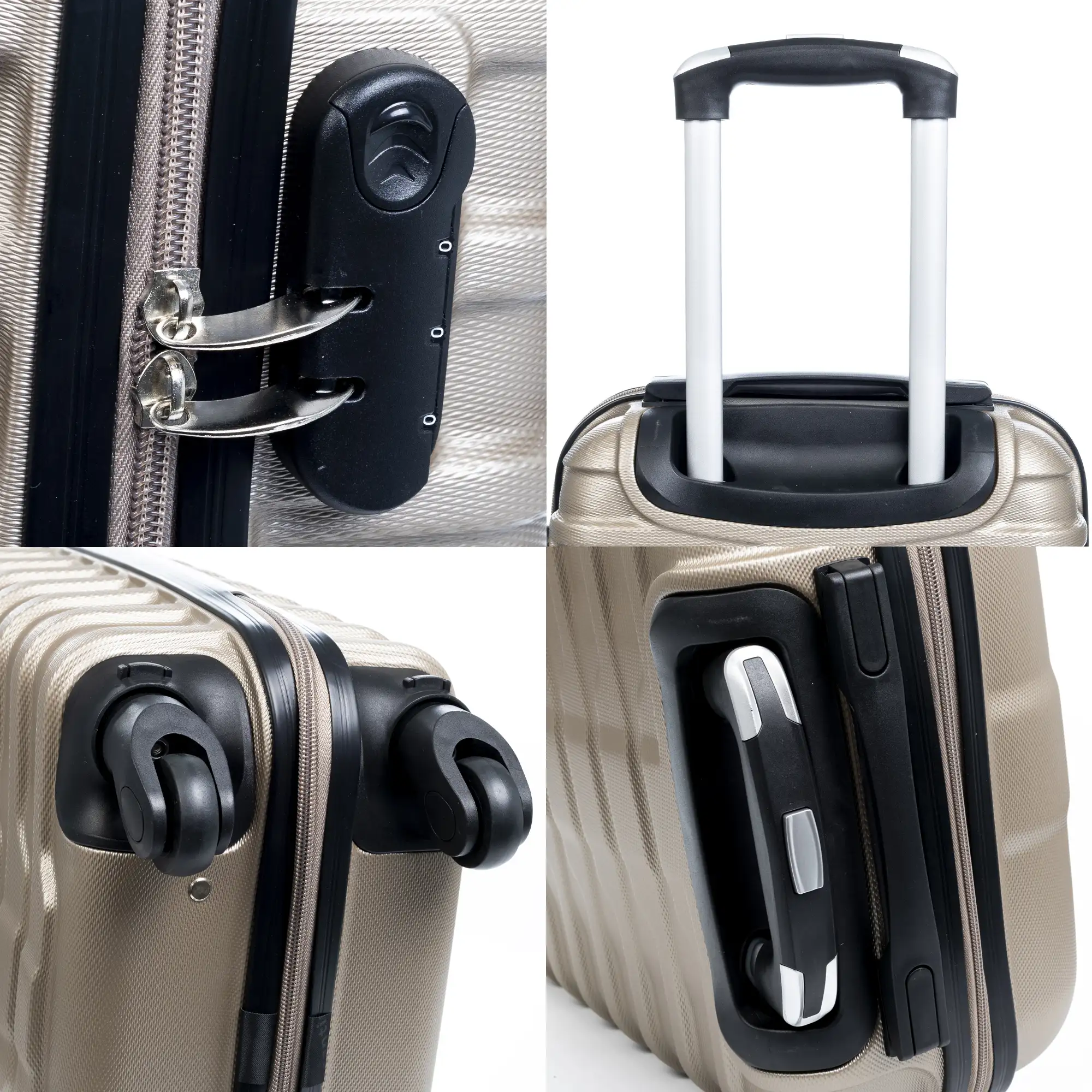 Maleta Trolley de cabina, en material ligero ABS de alta resistencia. Cerradura numérica, 4 ruedas giratorias 360°.