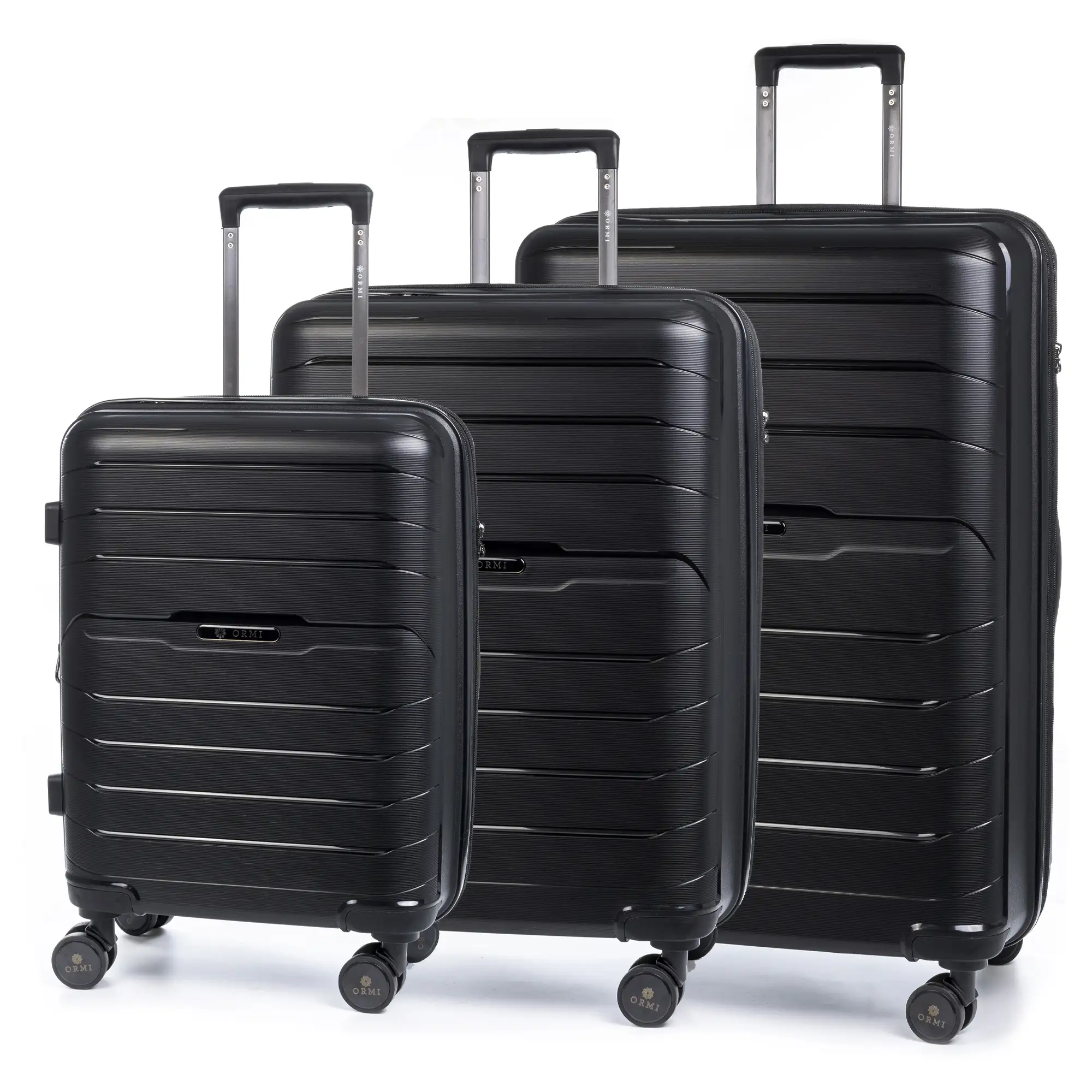 Juego de 3 maletas Trolley extensibles, en material ligero PP resistente a la rotura. Cerradura TSA numérica, 4 ruedas dobles giratorias 360°.