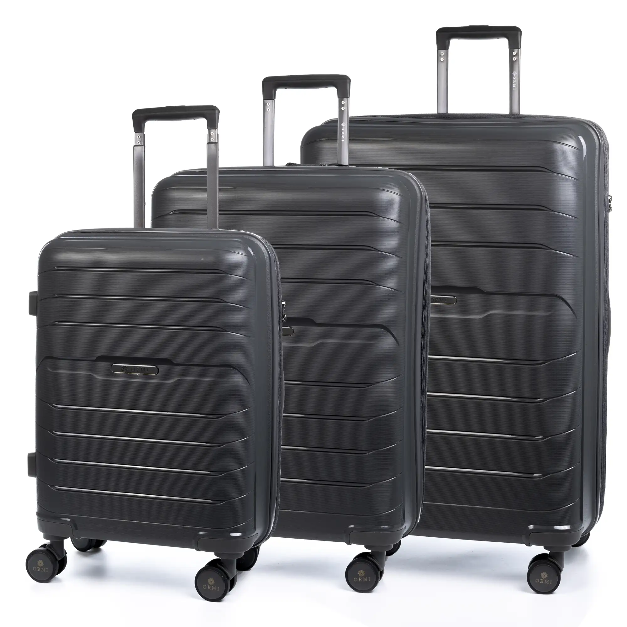 Juego de 3 maletas Trolley extensibles, en material ligero PP resistente a la rotura. Cerradura TSA numérica, 4 ruedas dobles giratorias 360°.
