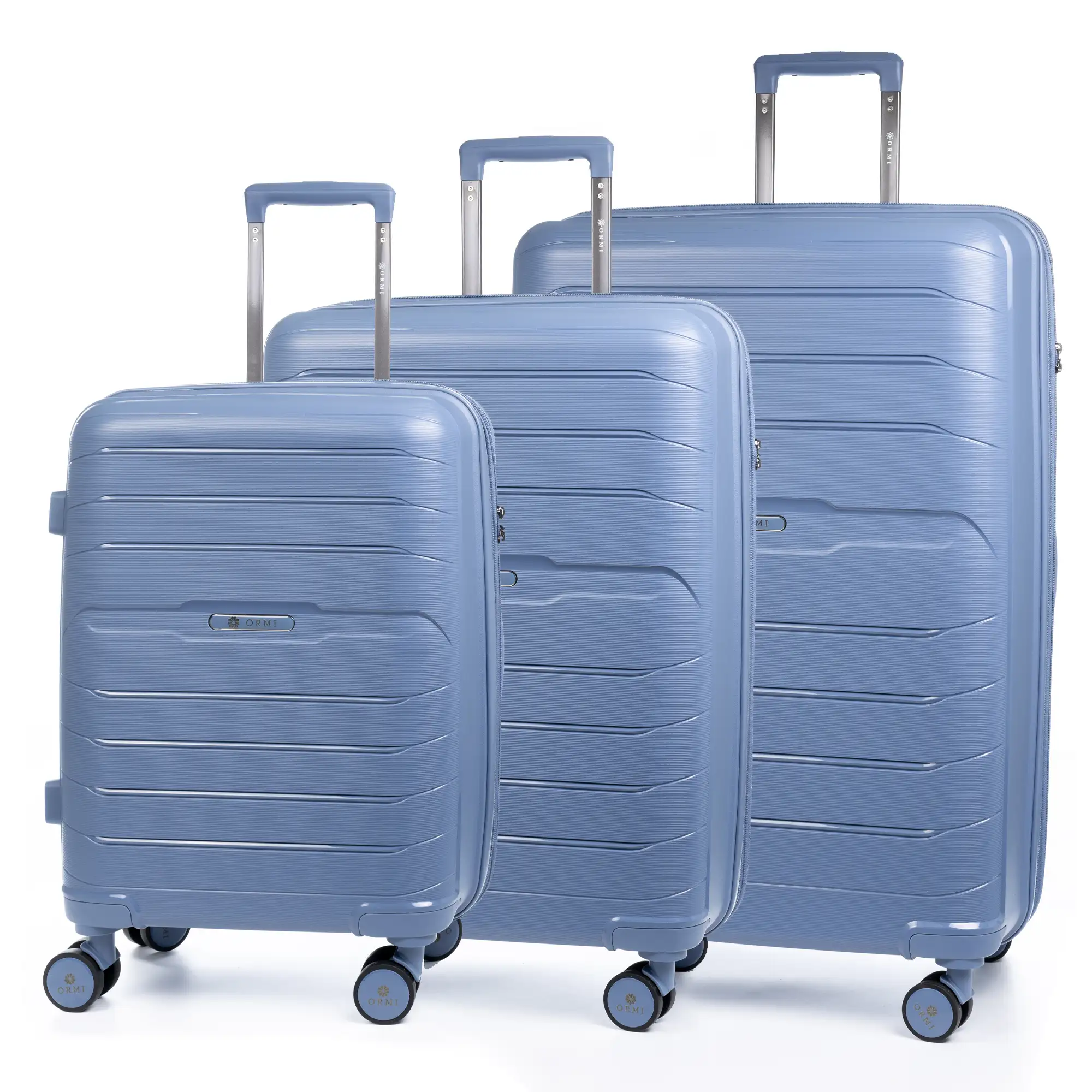 Juego de 3 maletas Trolley extensibles, en material ligero PP resistente a la rotura. Cerradura TSA numérica, 4 ruedas dobles giratorias 360°.