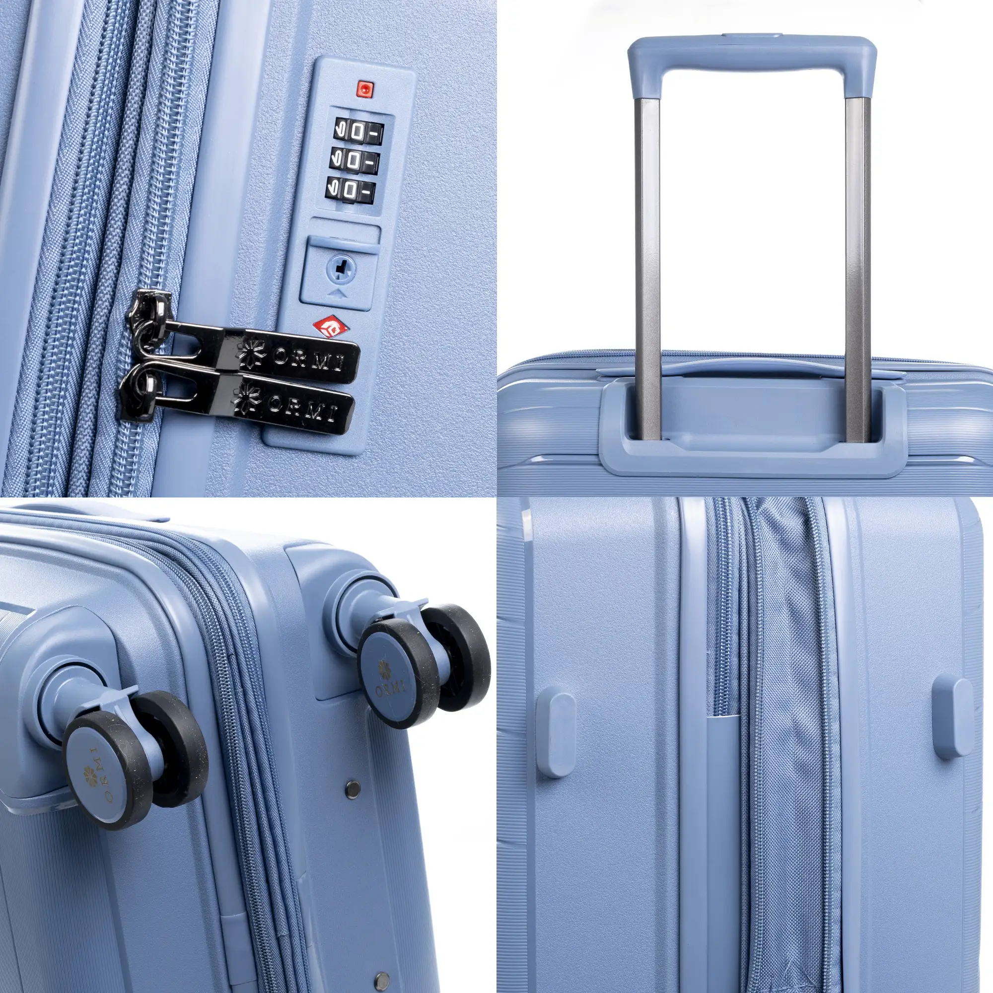Juego de 3 maletas Trolley extensibles, en material ligero PP resistente a la rotura. Cerradura TSA numérica, 4 ruedas dobles giratorias 360°.
