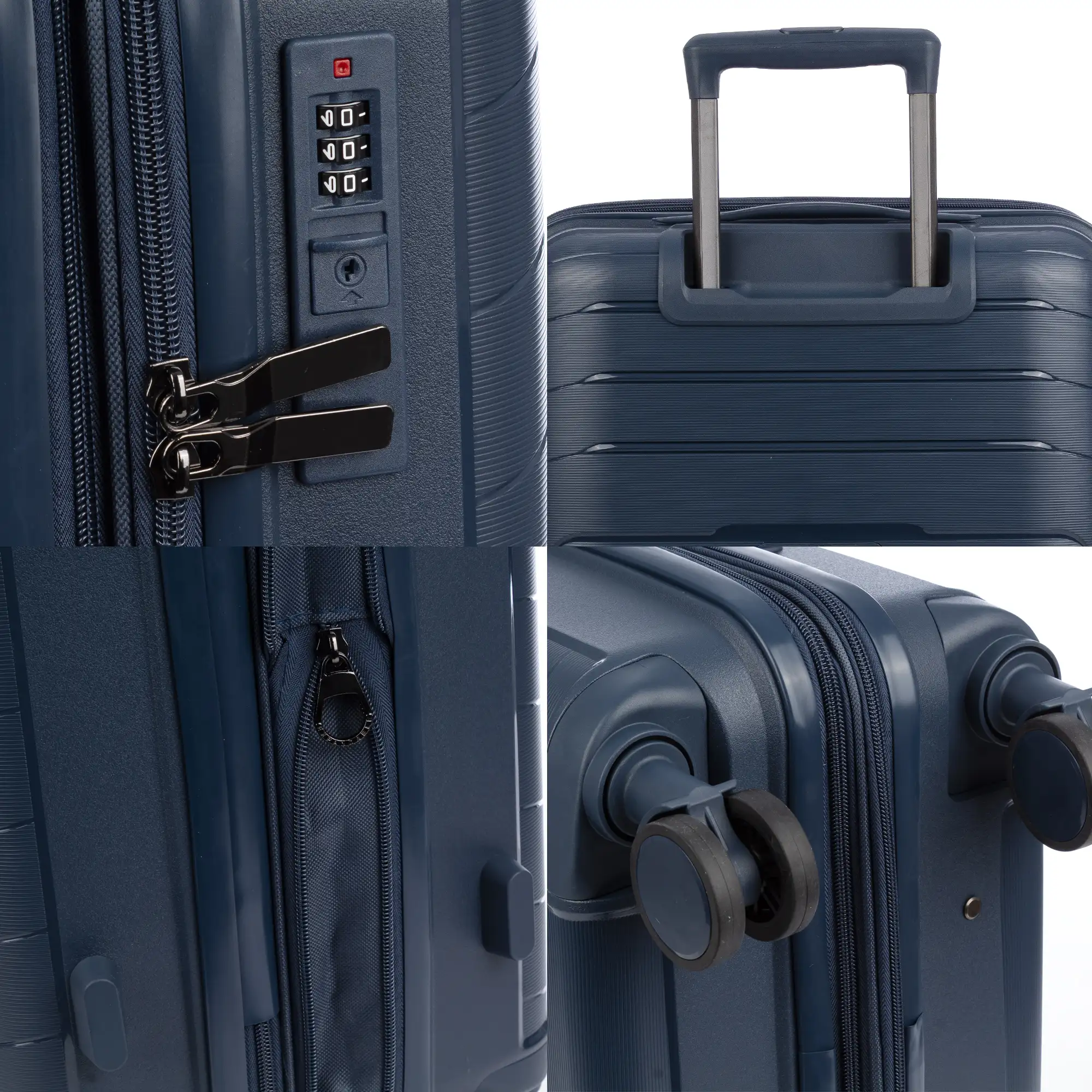 Juego de 3 maletas Trolley extensibles, en material ligero PP resistente a la rotura. Cerradura TSA numérica, 4 ruedas dobles giratorias 360°.