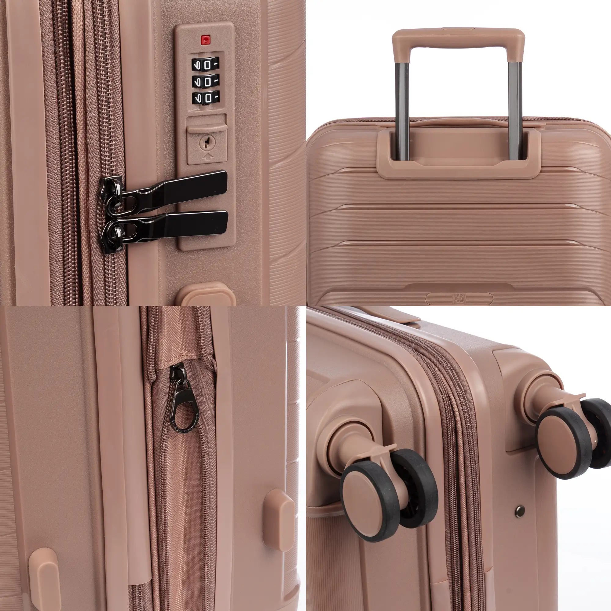 Juego de 3 maletas Trolley extensibles, en material ligero PP resistente a la rotura. Cerradura TSA numérica, 4 ruedas dobles giratorias 360°.