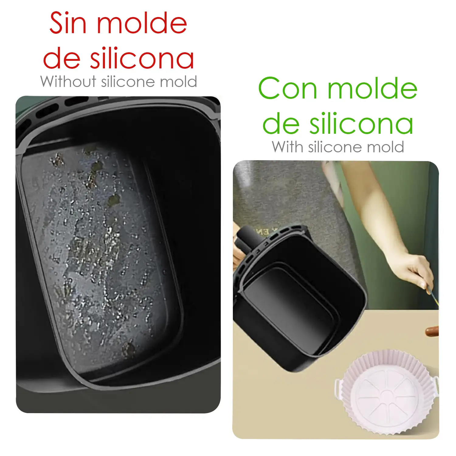 Molde silicona con asas freidora de aire 24*19*6 cms. Grado alimentario.