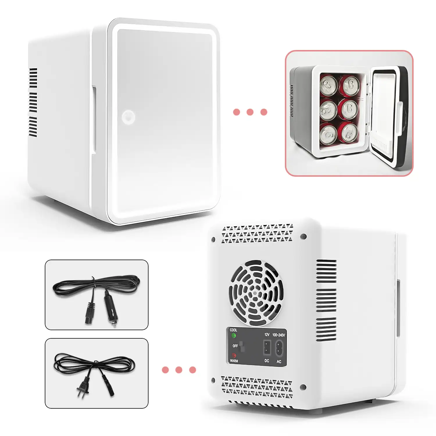 Refrigerador de belleza, mini nevera para maquillaje portátil de 6 litros, modo de iluminación espejo LED. Frio/Calor (2-65 gr C)