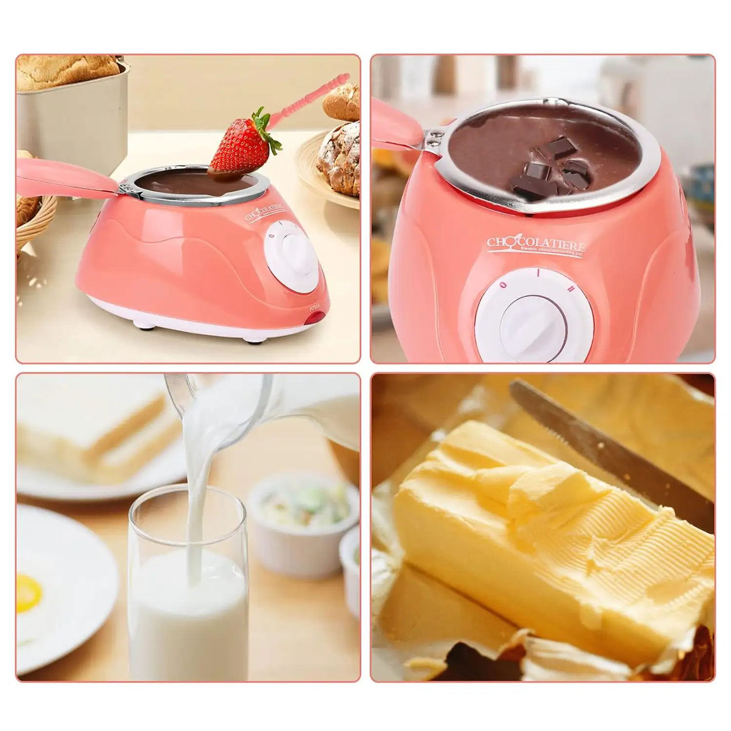 Chocolatera eléctrica con multiples accesorios, derrite chocolate sin agua. Cazo 250 ml.
