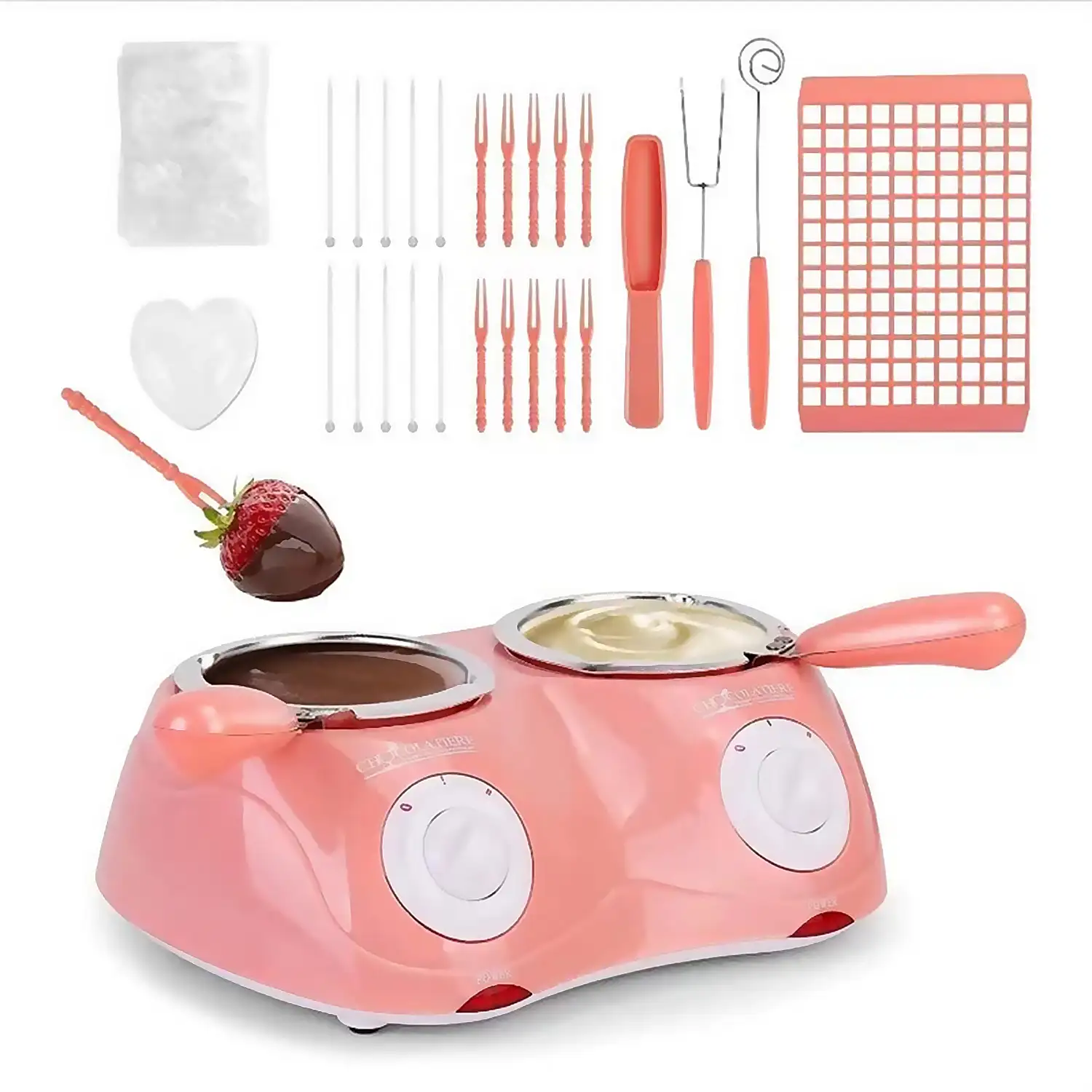 Chocolatera eléctrica doble con multiples accesorios para preparar tus mejores creaciones, sin agua. Doble cazo 250 ml.