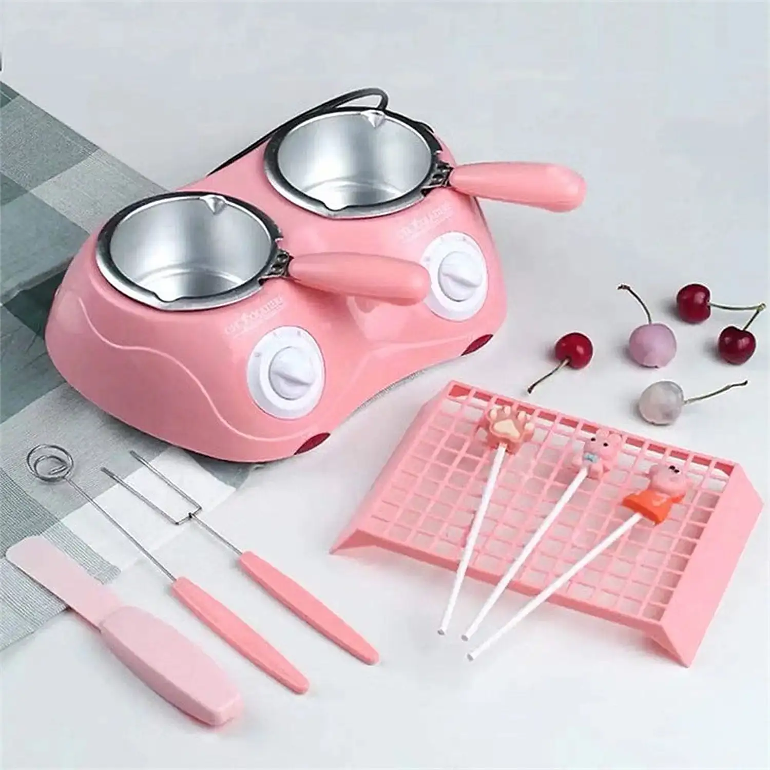 Chocolatera eléctrica doble con multiples accesorios para preparar tus mejores creaciones, sin agua. Doble cazo 250 ml.