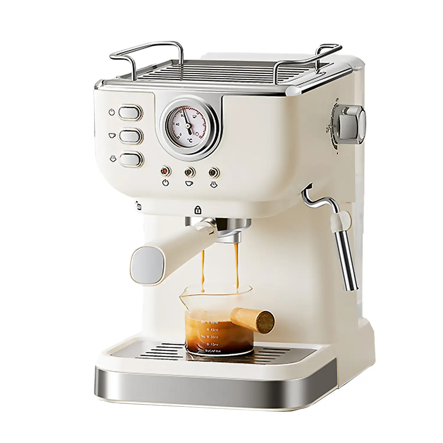 Cafetera Express retro profesional 20 bares,1050 W, depósito 1.5L y con control temperatura NTC, modos multiples. 