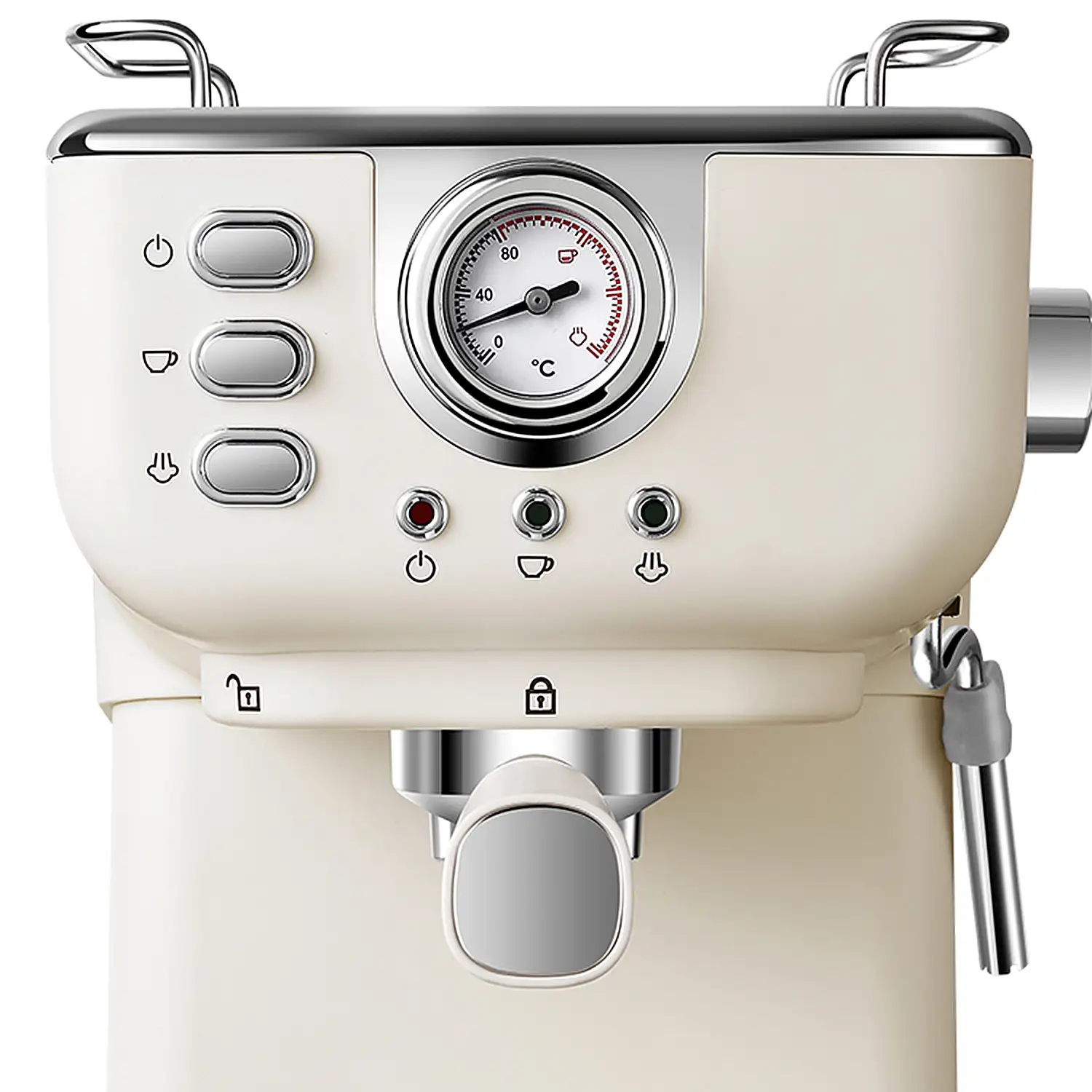 Cafetera Express retro profesional 20 bares,1050 W, depósito 1.5L y con control temperatura NTC, modos multiples. 
