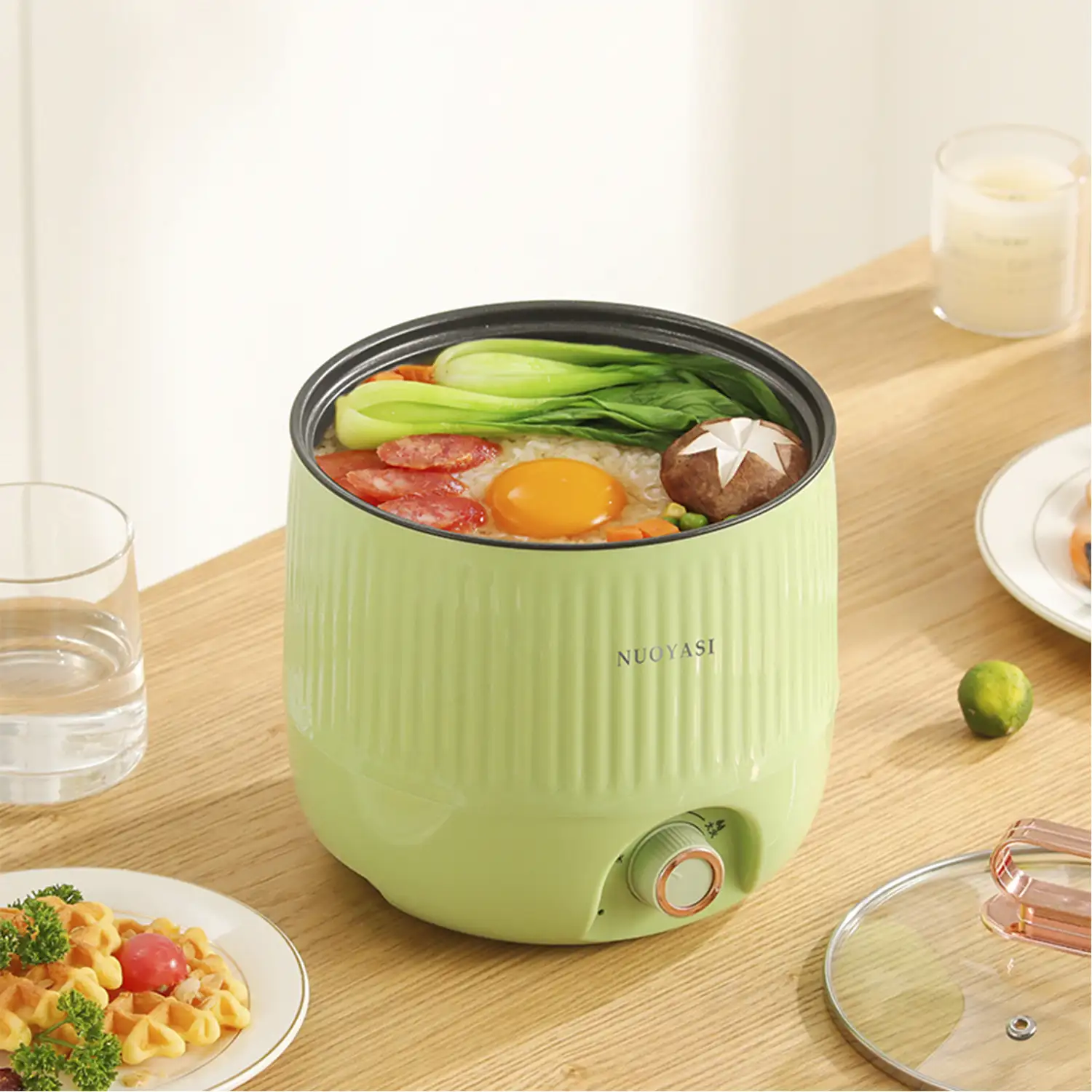 Olla multifunción eléctrica, Hot pot, arrocera, con aislamiento térmico (6h), depósito 1.8L antiadherente, 400W