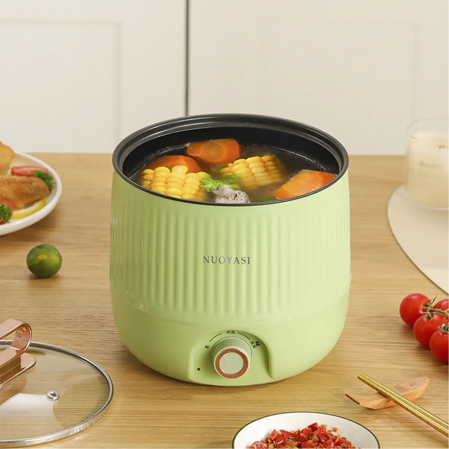Olla multifunción eléctrica, Hot pot, arrocera, con aislamiento térmico (6h), depósito 1.8L antiadherente, 400W