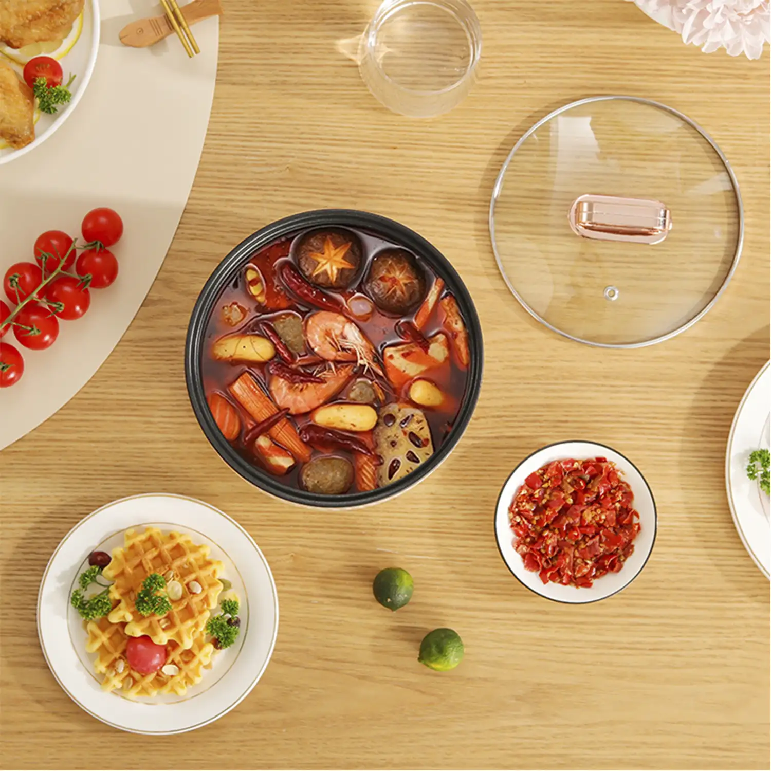 Olla multifunción eléctrica, Hot pot, arrocera, con aislamiento térmico (6h), depósito 1.8L antiadherente, 400W